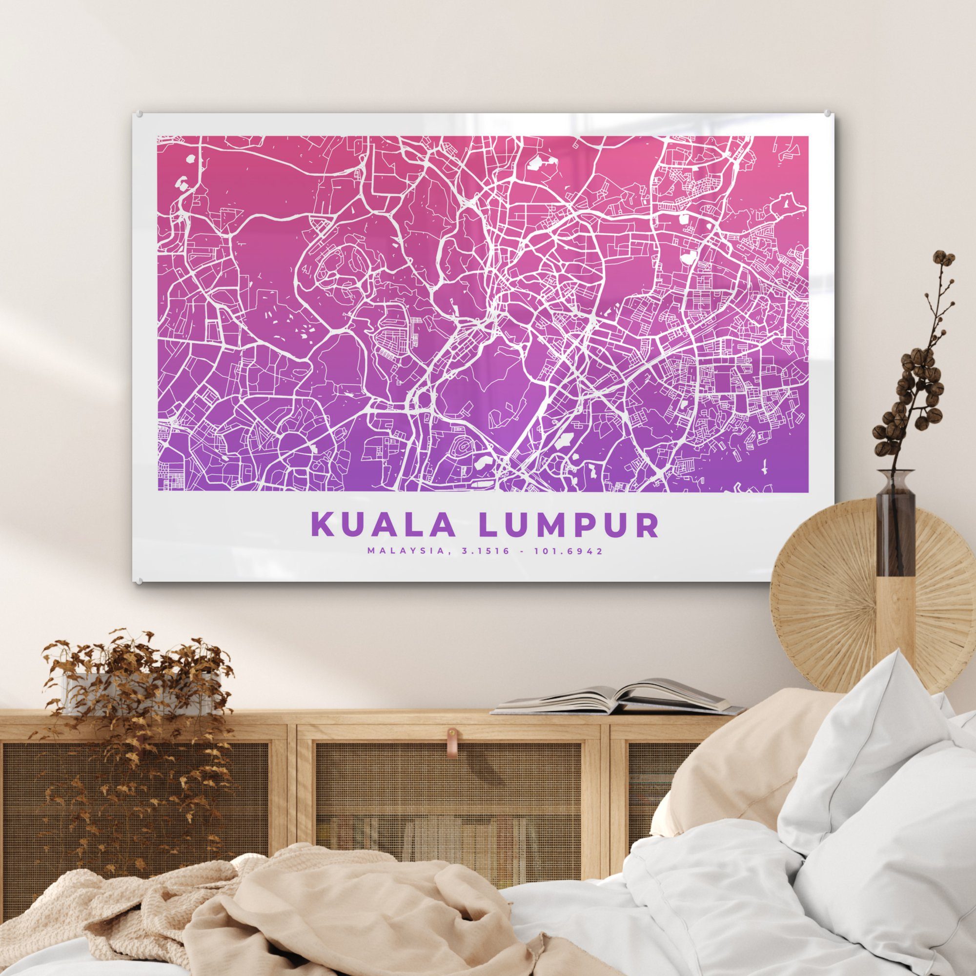 MuchoWow Acrylglasbild Kuala (1 Acrylglasbilder Malaysia - Wohnzimmer Stadtplan, - & St), Schlafzimmer Lumpur