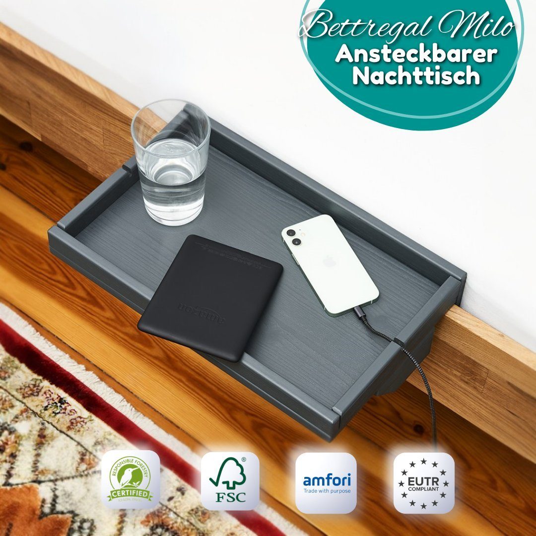 Alavya Home® Nachttisch-Tablett MILO für Organizer Etagenbettregal und Anthrazit Kinder I Kiefer I Studentenwohnheimzimmer aus Erwachsenen, für Nachttisch Bettablage