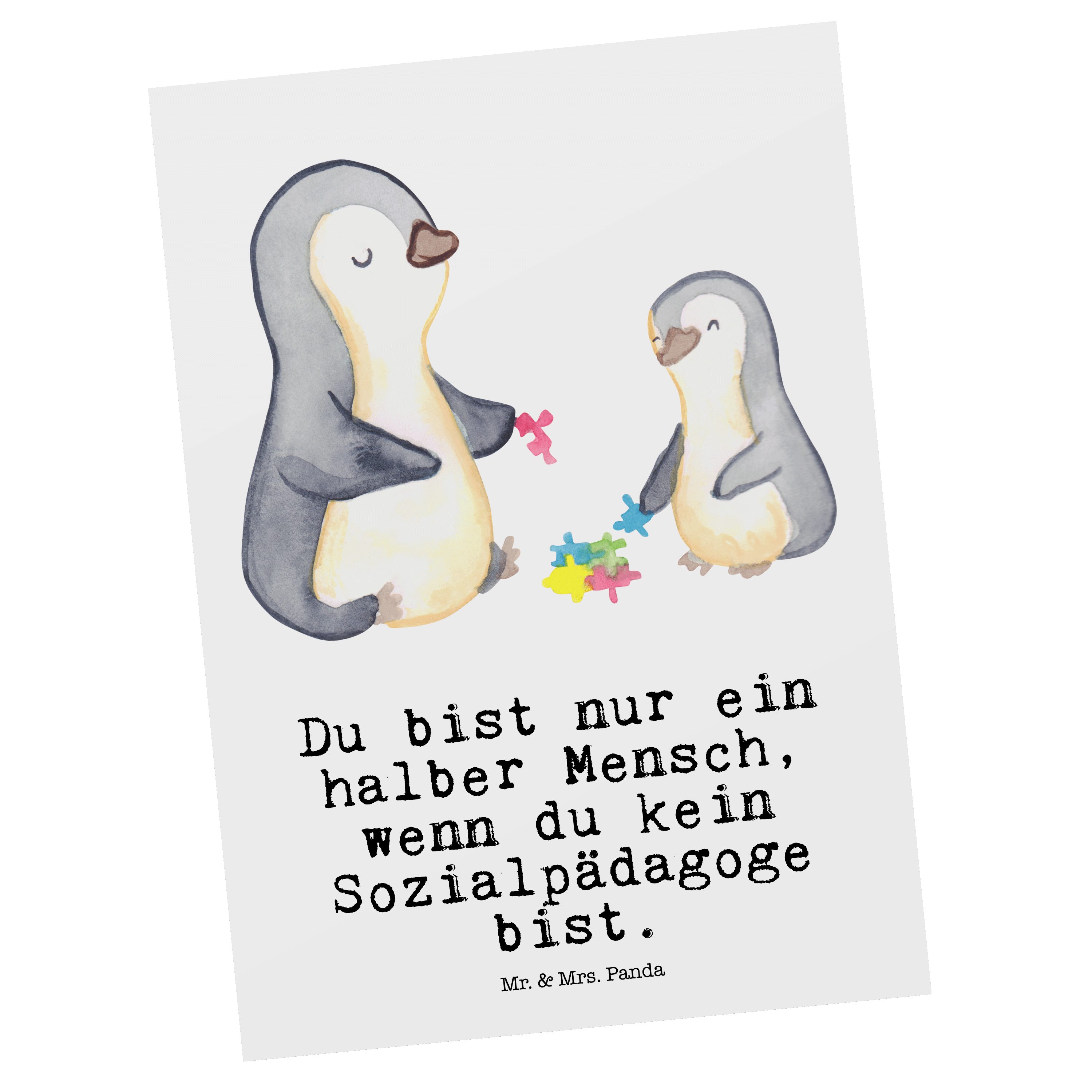 Mr. & Mrs. Panda Postkarte Sozialpädagoge mit Herz Weiß Geschenk