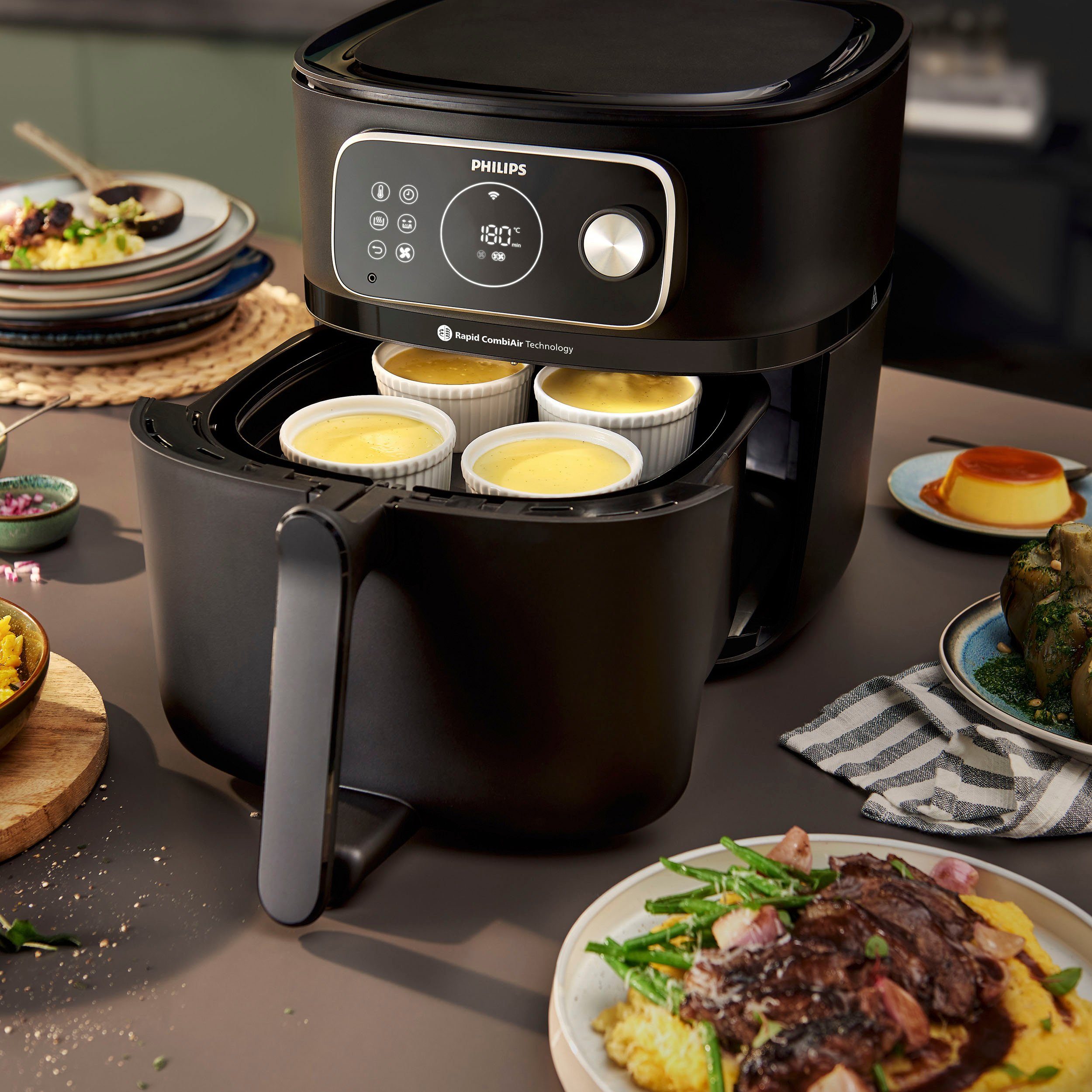 AutoCook Airfryer mit Warmhaltefunktion XXL Programmen 2000 30 Heißluftfritteuse und HD9875/90, Philips WiFi Konnektivität, W,