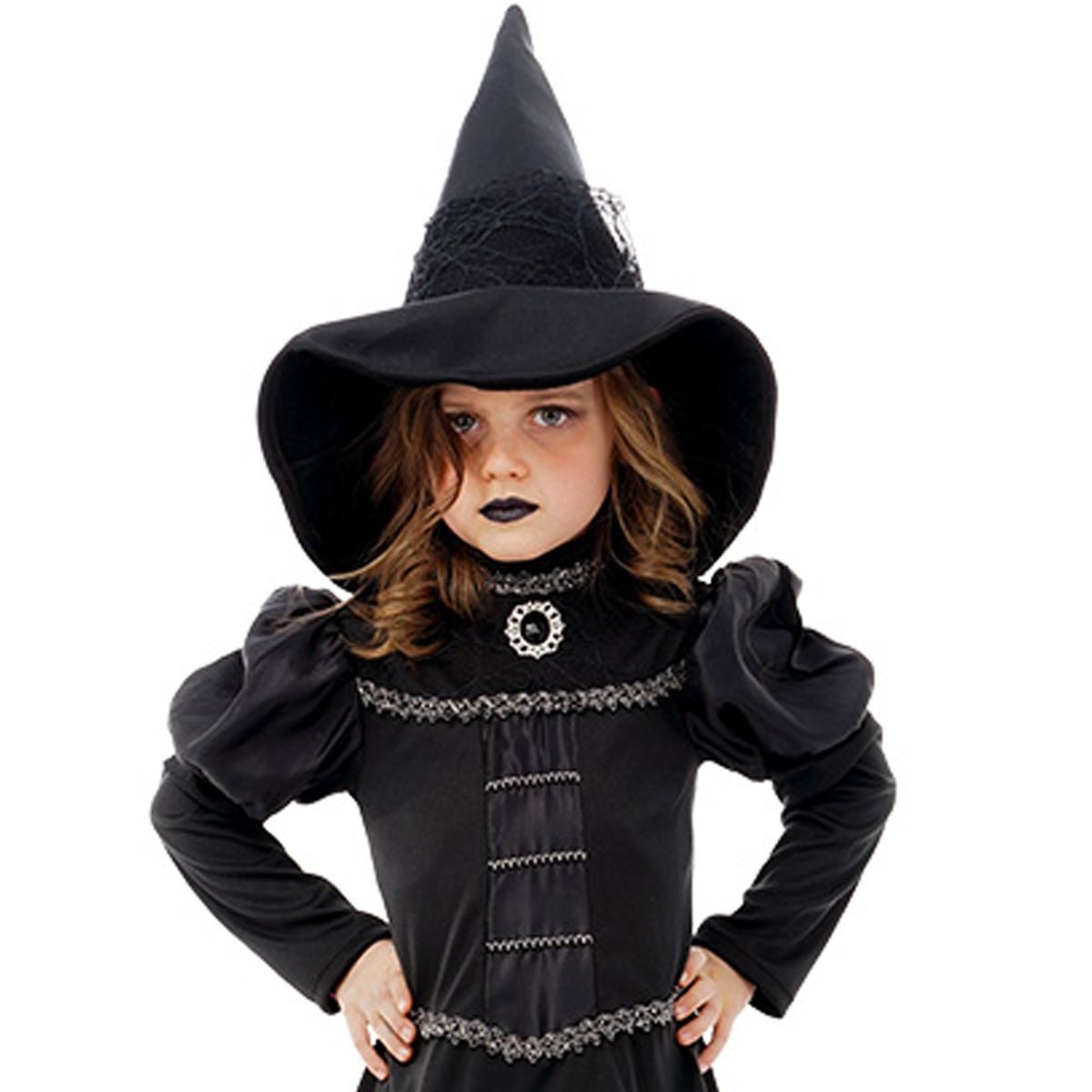 CHAKS Hexen-Kostüm Schwarze Hexe Magic Black Witch Halloween mit Hut für Kinder