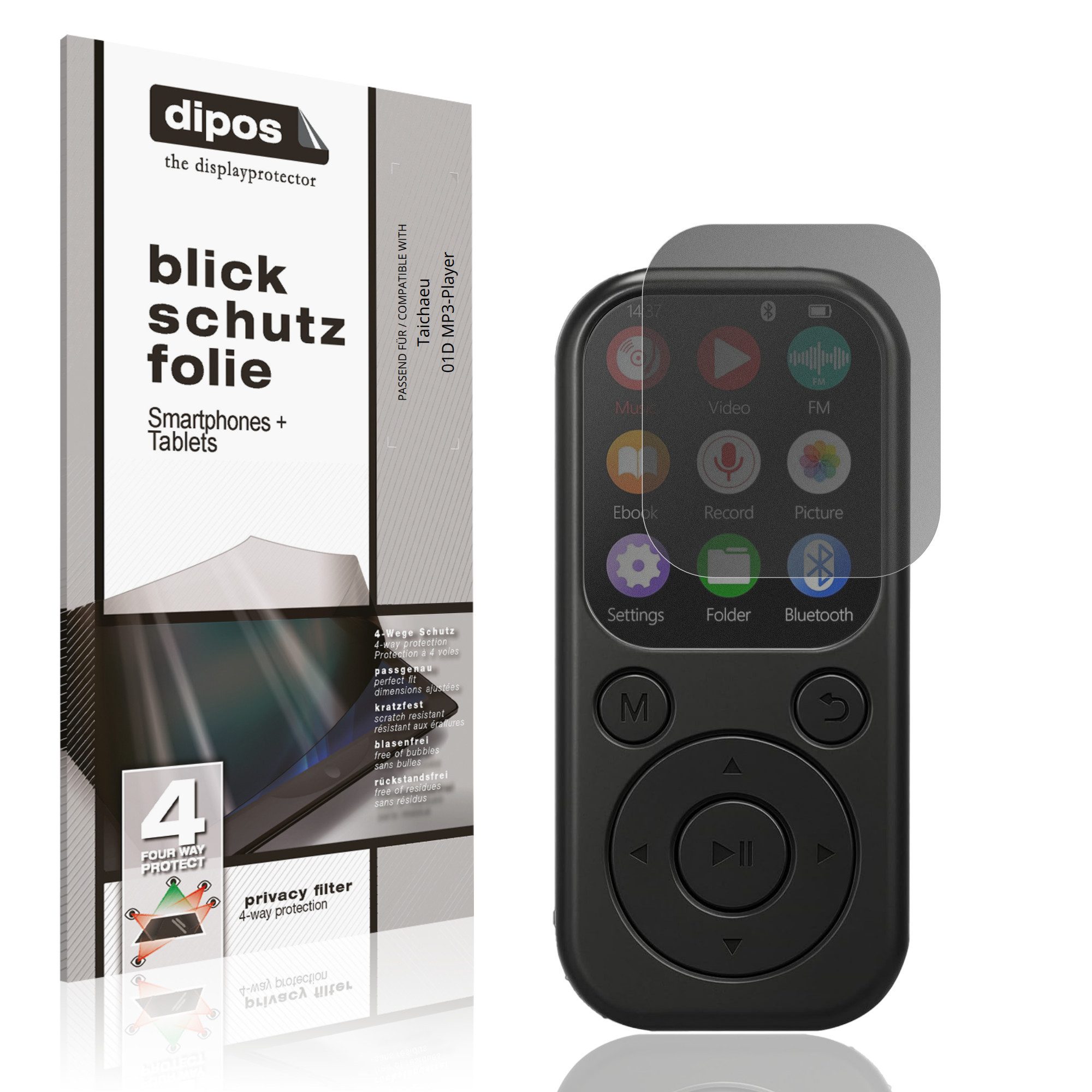dipos Displayschutzfolie Schutzfolie für Taichaeu 01D MP3-Player, 1 Stück, Displayschutz Schutz Folie Made in Germany