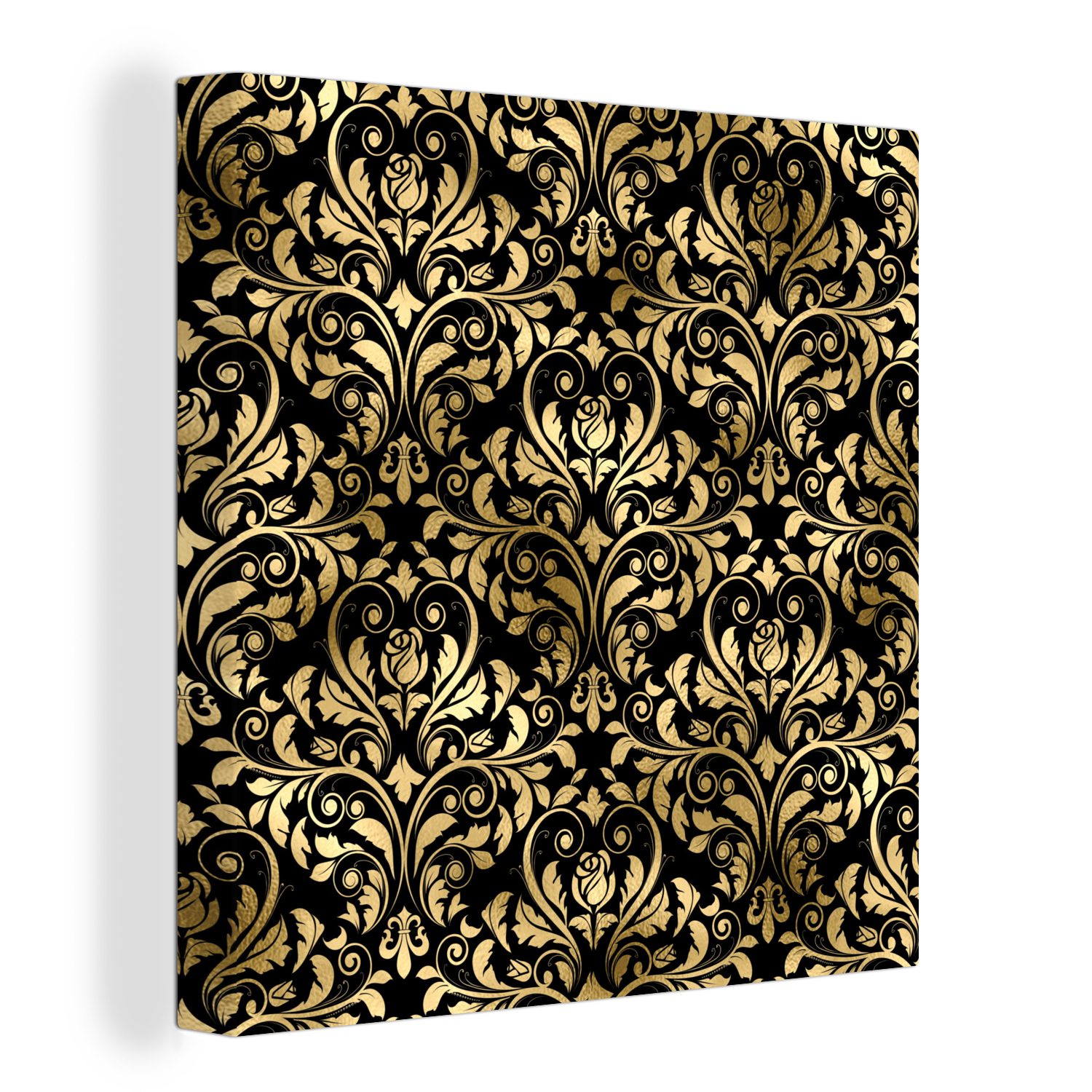 OneMillionCanvasses® Leinwandbild Muster - Barock - Gold - Schwarz, (1 St), Leinwand Bilder für Wohnzimmer Schlafzimmer