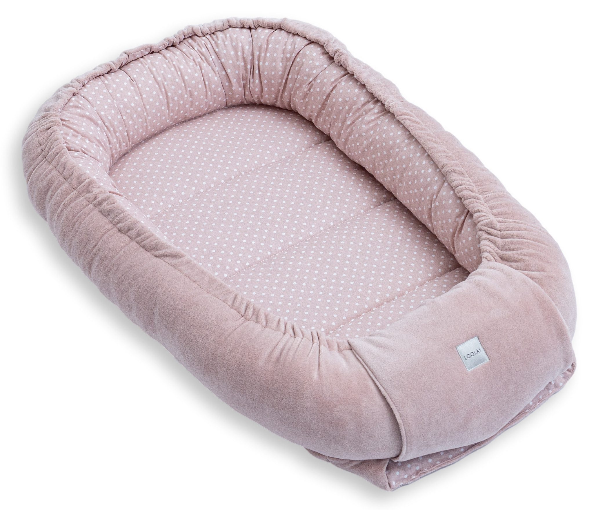 Loolay Kuschelnest BABYNEST SOLO Premium Babyausstattung - Baumwolle & Samt Velours, (MUSTER: ROSA Samt Velour/ Mini PUNKTE Rosa, 1-tlg., Liebevoll handgefertigt Nestchen! Geborgenheit Komfort für Neugeborene), Premium Ausstattung - 100% Europäische Stoff
