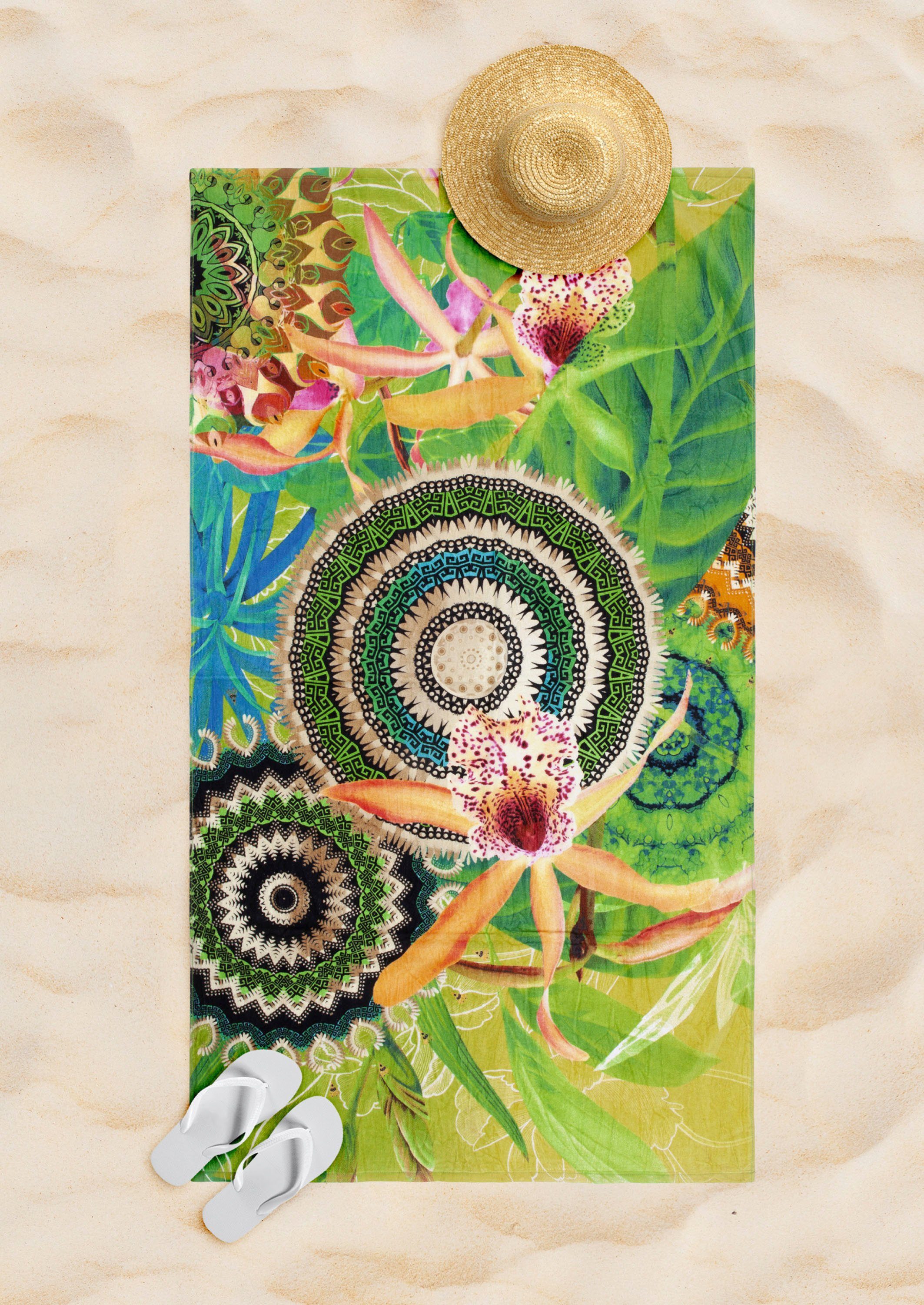 hip Strandtuch Yissa, Frotteevelours (1-St), Baumwolle, Velours, 100x180, Weich, Strand, Erwachsen, Mandala, Grün