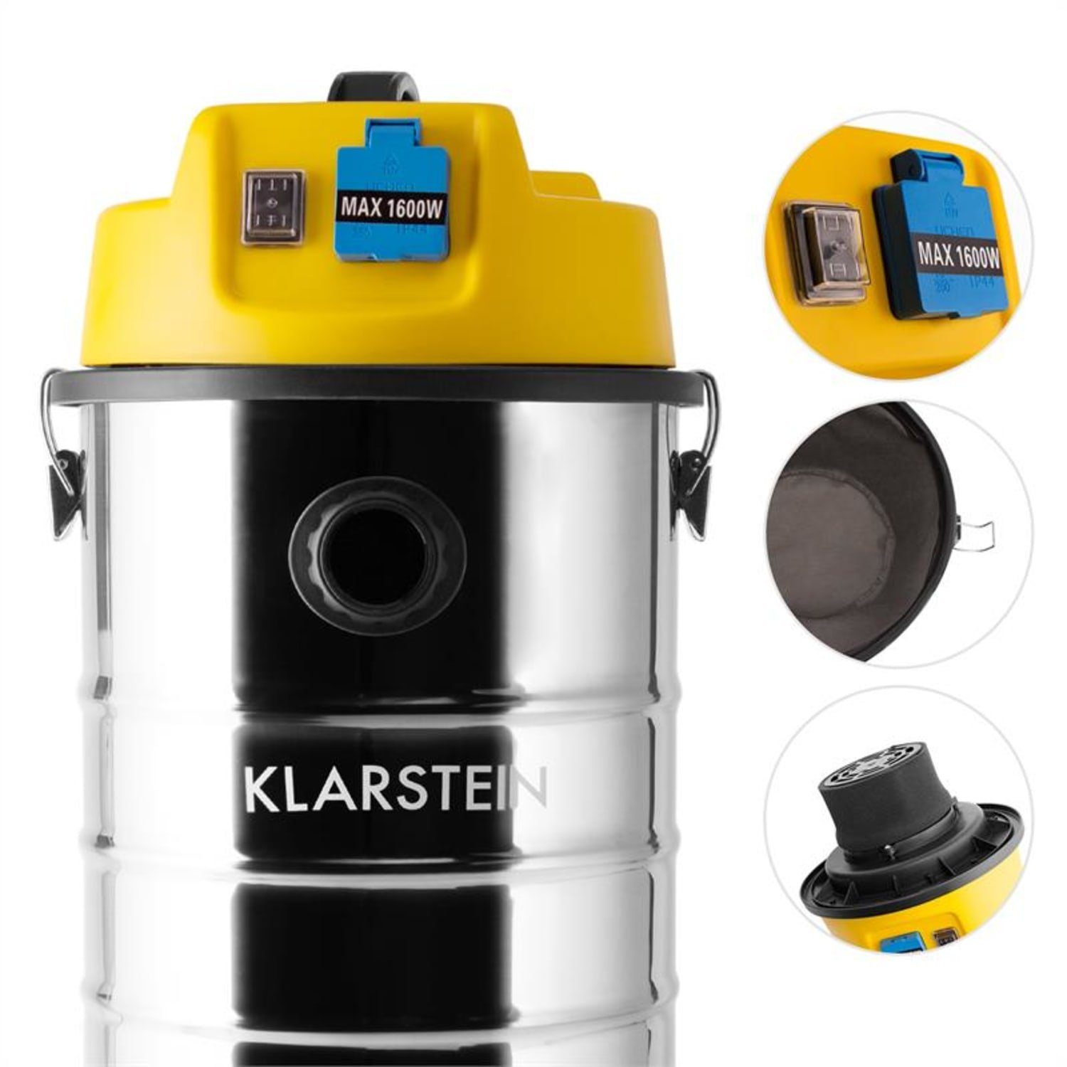 Klarstein Nass-Trocken-Sauger Reinraum Industriesauger, 1400 W, Trocken Nasssauger Industriestaubsauger beutellos Saugwischer Sauger