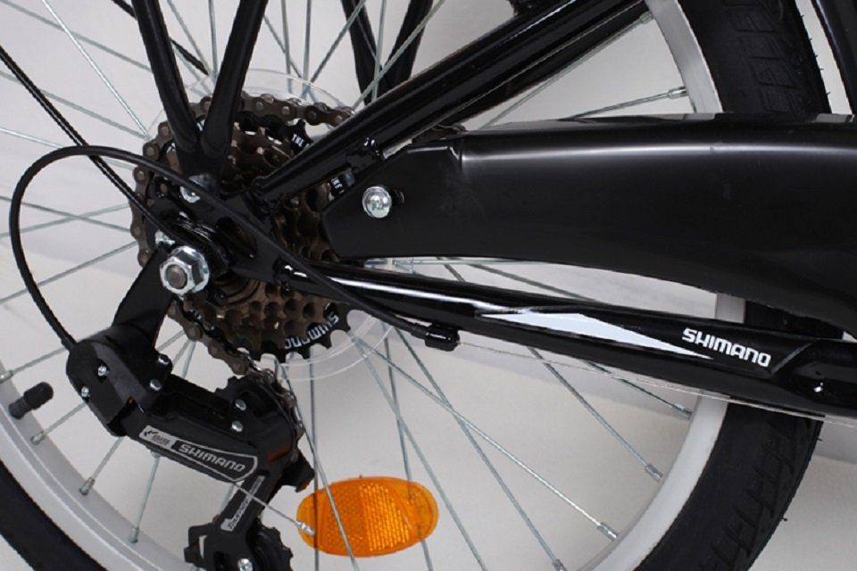 Talson Kinderfahrrad 20 Zoll Cityrad, 6 Gang Shimano, Kettenschaltung, mit Beleuchtung nach StVZO und Gepäckträger Schwarz