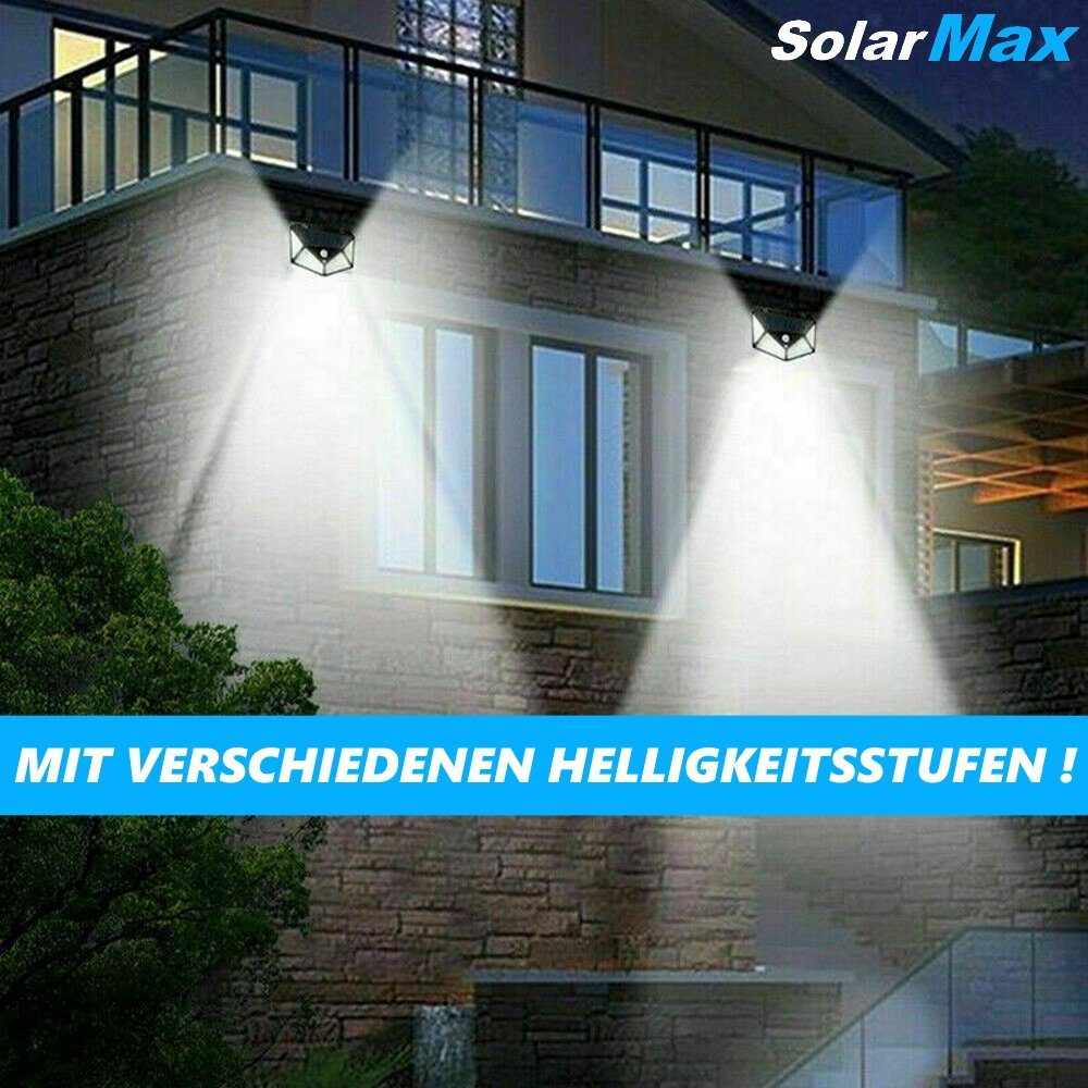 MAVURA LED Solarleuchte für 308 LED Bewegungsmelder Wandleuchte Wandlampe Solar SolarMAX Zaunleuchte LED Gartenleuchte Solarlampe, mit Außen 270°