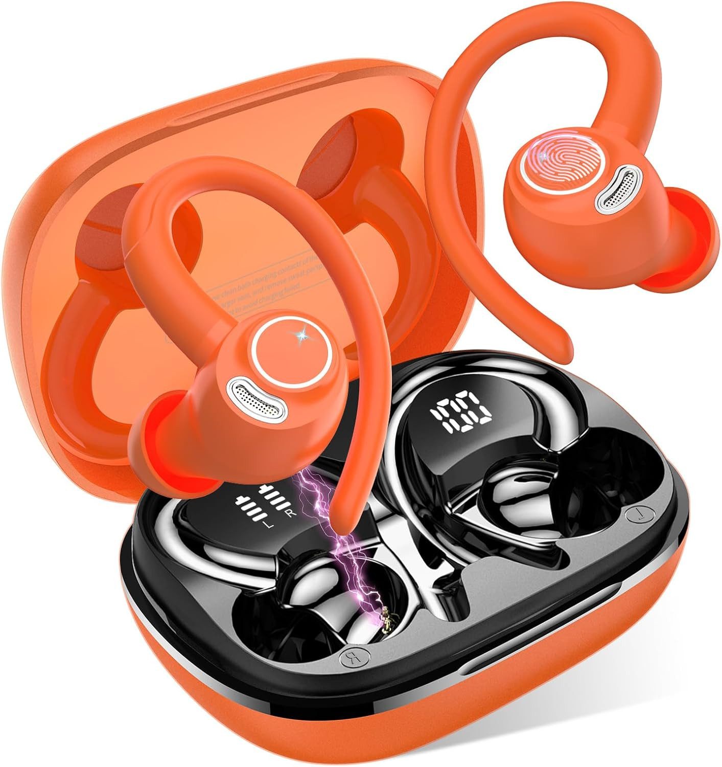 Jesebang Bluetooth 5.3 Sport Kopfhörer mit Ohrhaken und HD Sound In-Ear-Kopfhörer (Ergonomische Ohrhaken und weiche Silikonaufsätze garantieren sicheren Halt und hohen Komfort bei intensiven Bewegungen., Kabellose Sport Kopfhörer mit 40h Akku, IP7 Schutz und Mikrofon)