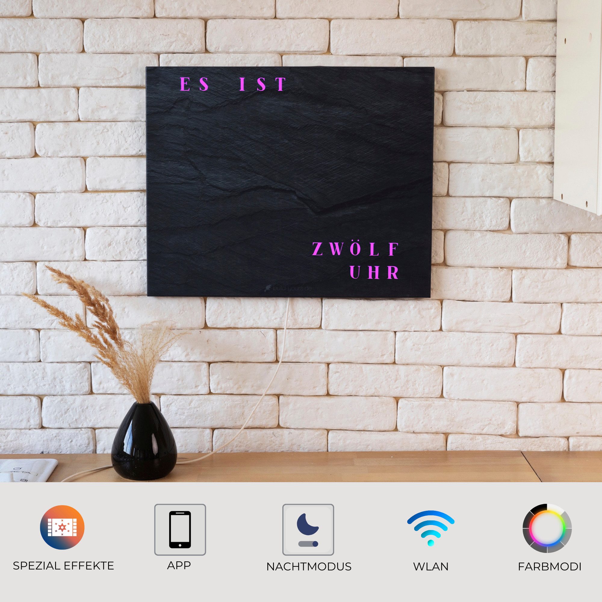 build-yours.de Wanduhr WordClock Jupiter Schiefer Optik - Wortuhr in Deutsc günstig online kaufen
