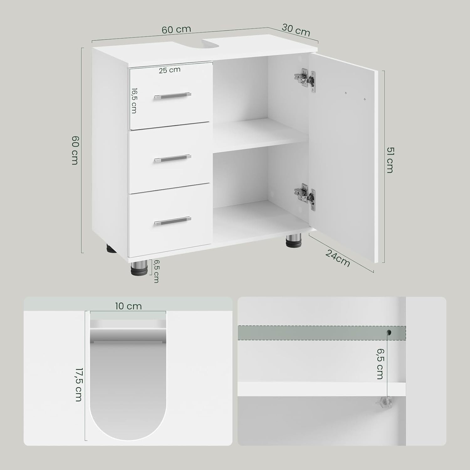 EUGAD Waschbeckenunterschrank (1-St) Badezimmerschrank, mit 3 Schubladen, mit 2 Fächern, Holzwerkstoff