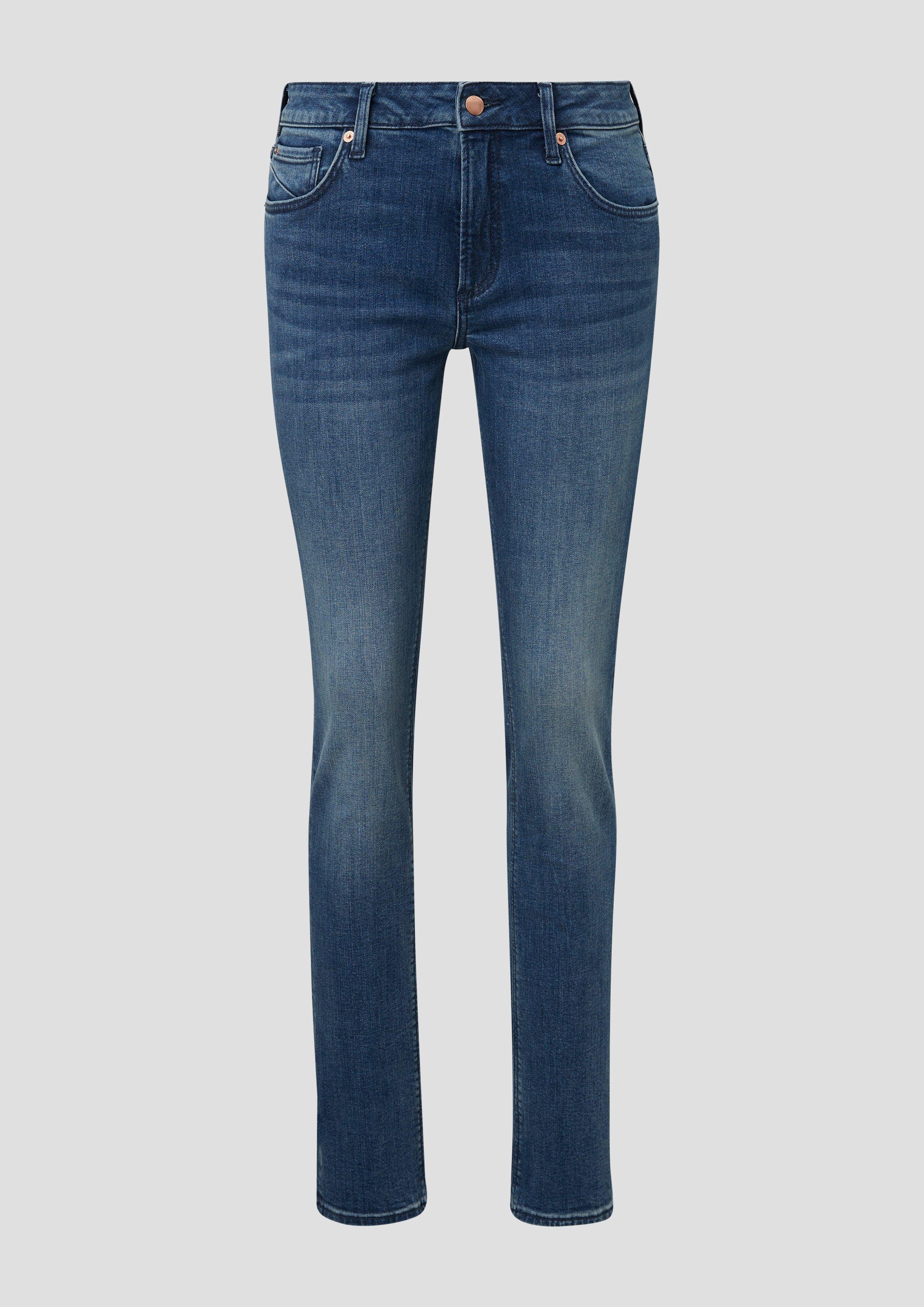 QS Stoffhose Jeans Catie Mid / Slim / Leg blau / Fit Rise Label-Patch Slim