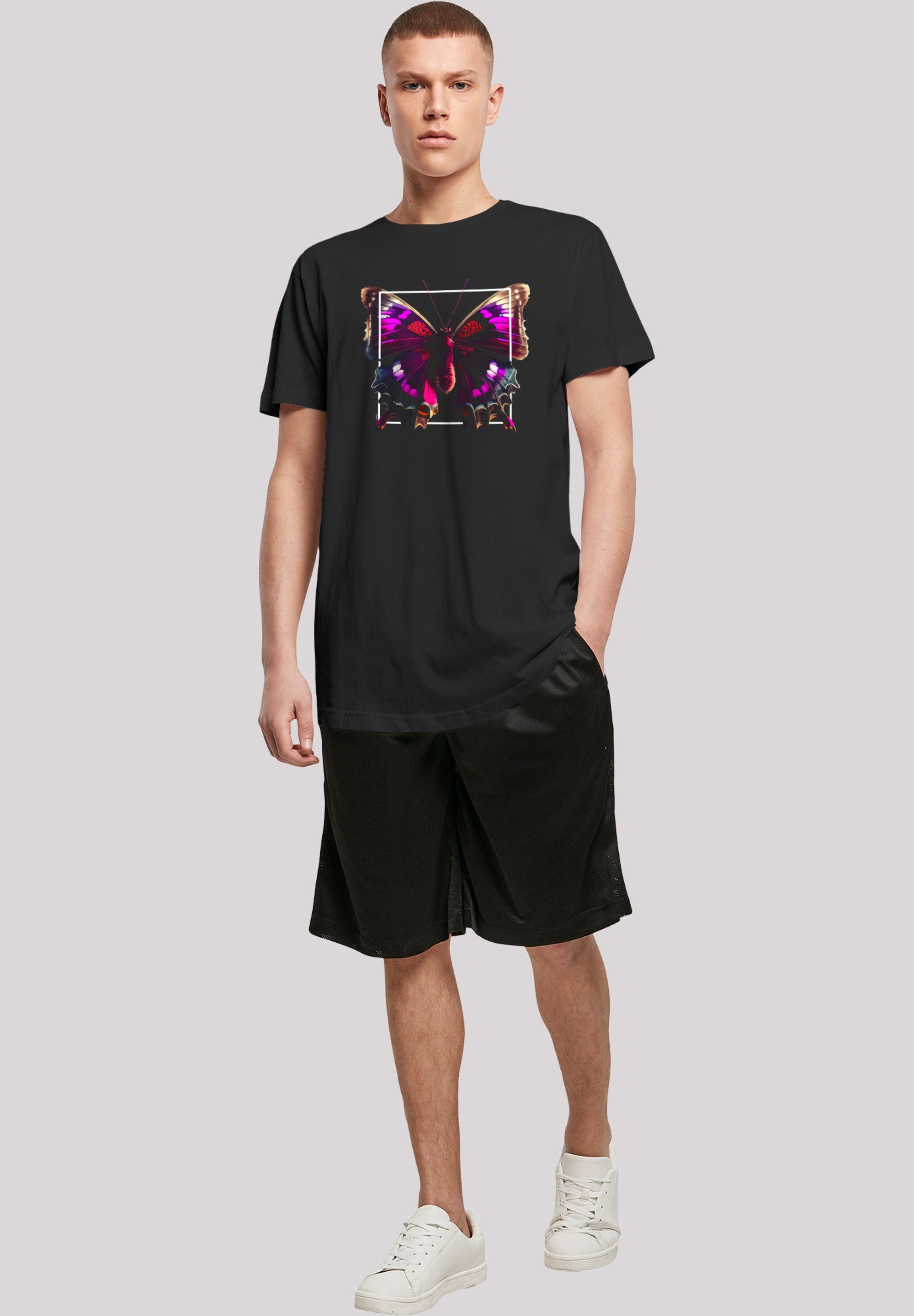 F4NT4STIC T-Shirt Print LONG Schmetterling Pink schwarz TEE