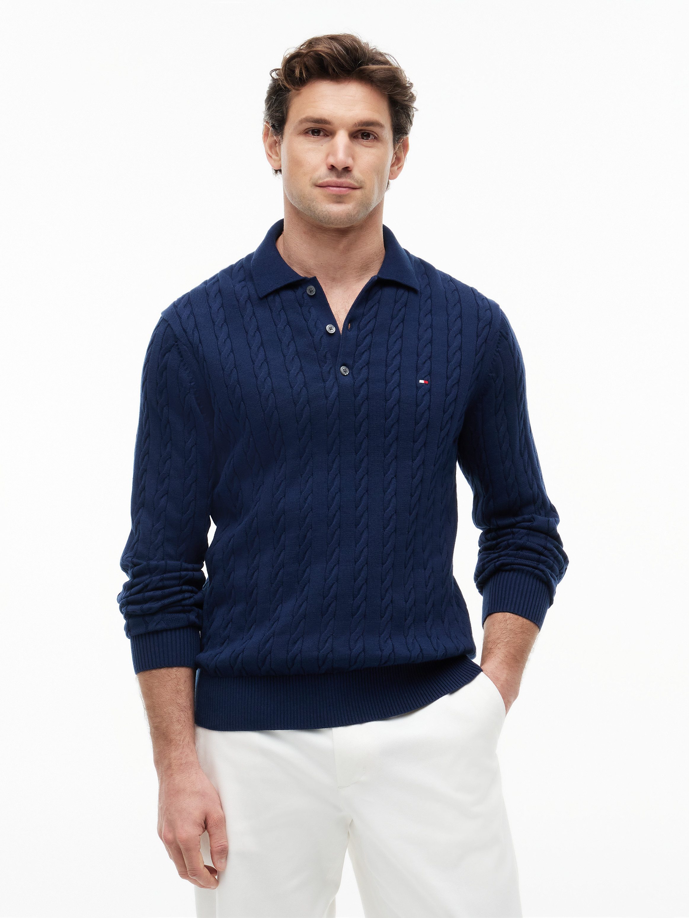 Tommy Hilfiger Polokragenpullover CLASSIC COTTON CABLE mit Zopfmuster, regular fit