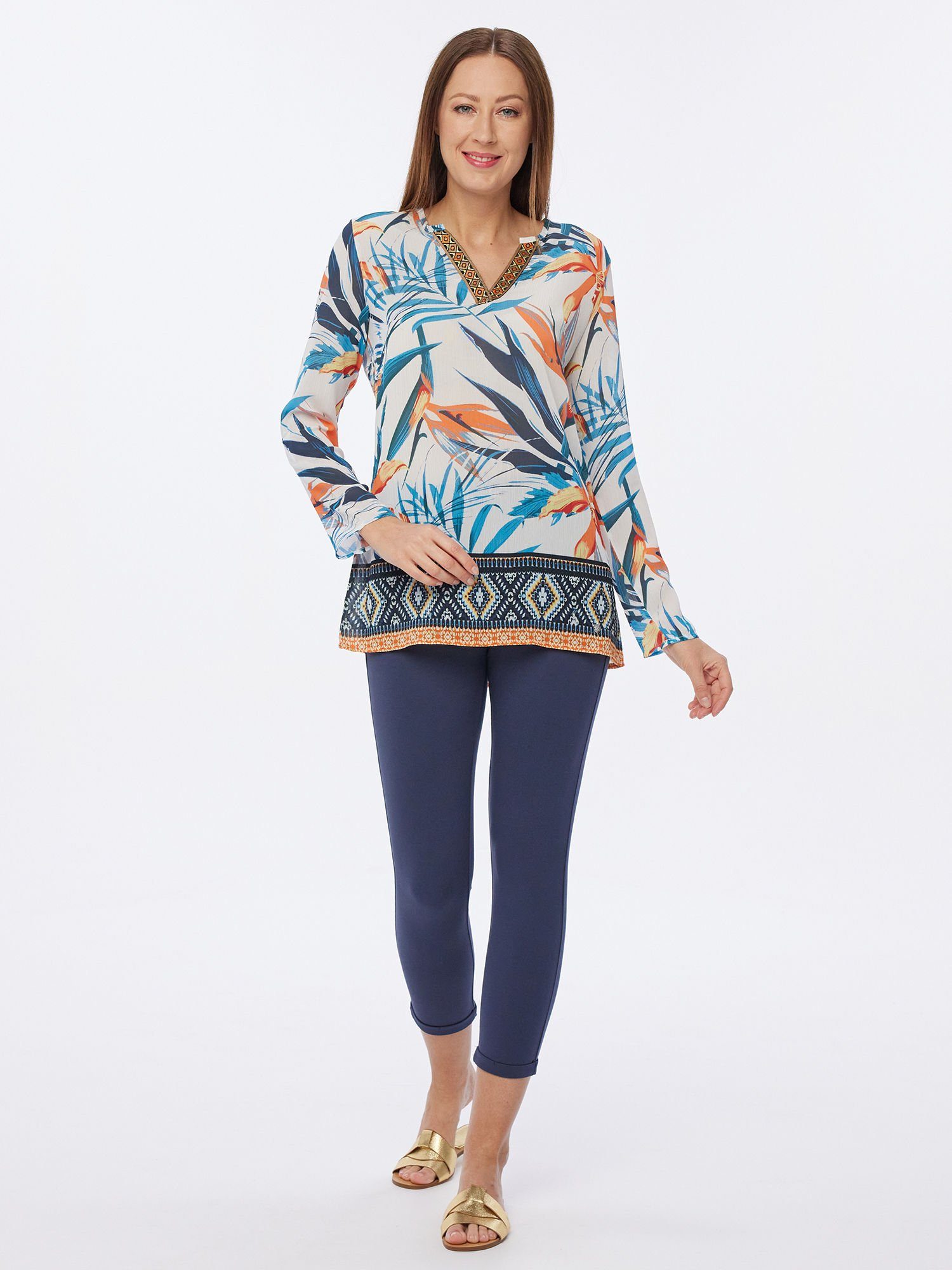 Christian Materne Tunika Longbluse koerpernah mit ethnischem Muster