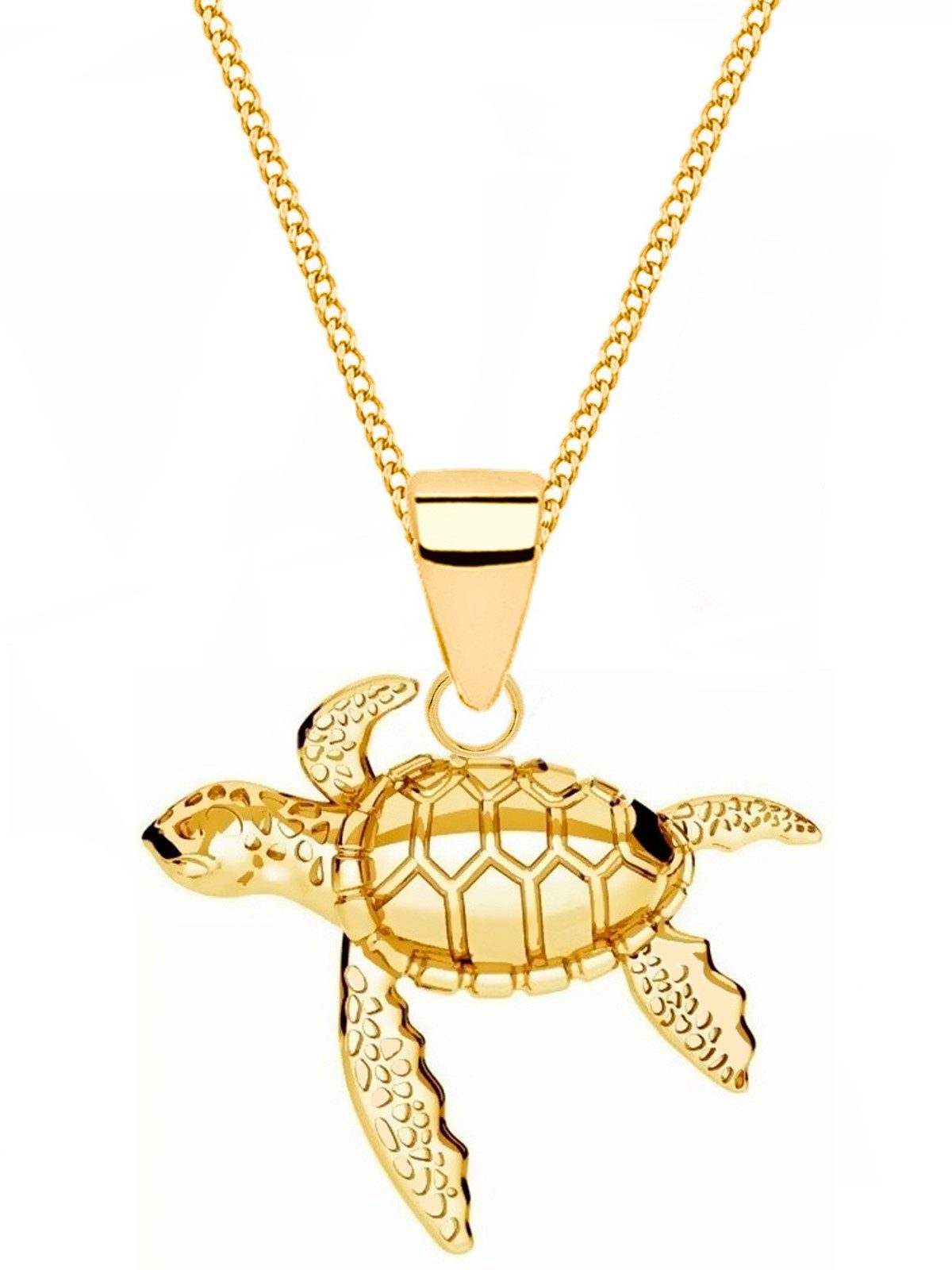 Goldene Hufeisen Kette mit Anhänger Schildkröte Kette aus vergoldetem 925 Silber inkl. Geschenk Etui, 925 Sterling Silber (hypoallergen)