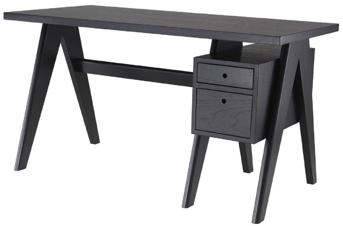 - 69 140 Schreibtisch Massivholz Padrino mit Schwarz - cm Büro Schubladen Luxus Eleganter Schreibtisch Möbel x x Casa 77 H. Schreibtisch Luxus 2