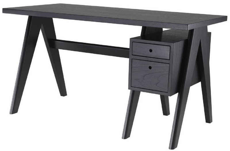 Casa Padrino Schreibtisch Luxus Schreibtisch Schwarz 140 x 69 x H. 77 cm - Eleganter Massivholz Schreibtisch mit 2 Schubladen - Luxus Büro Möbel