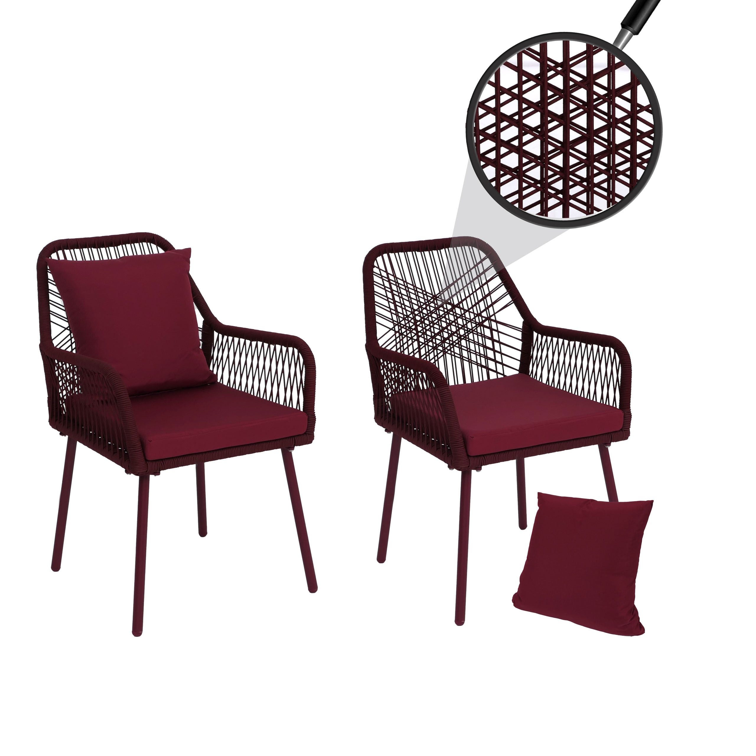 MCW Gartenstuhl MCW-O12-R (2 St), Mit elastischem Seilgeflecht, Inklusive Sitz- und Rückenpolster