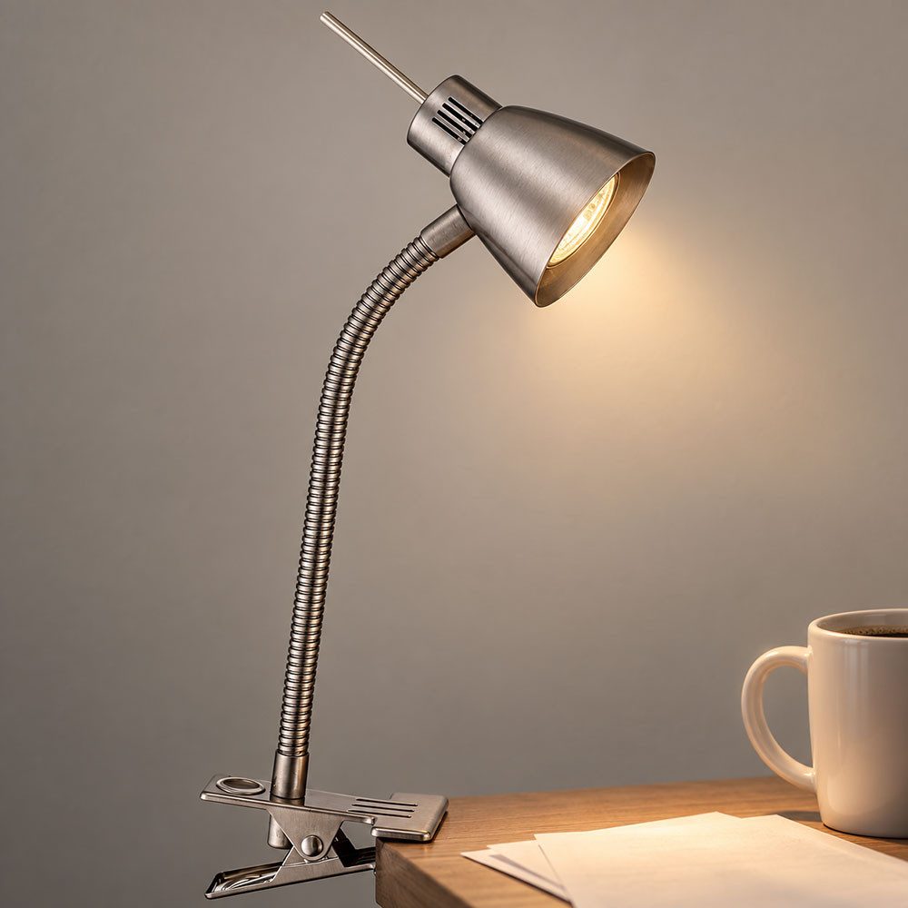 GLOBO LIGHTING Klemmleuchte, Leuchtmittel inklusive, Warmweiß, LED Klemmleuchte Tischlampe Schlafzimmerleuchte verstellbar H 37,5 cm