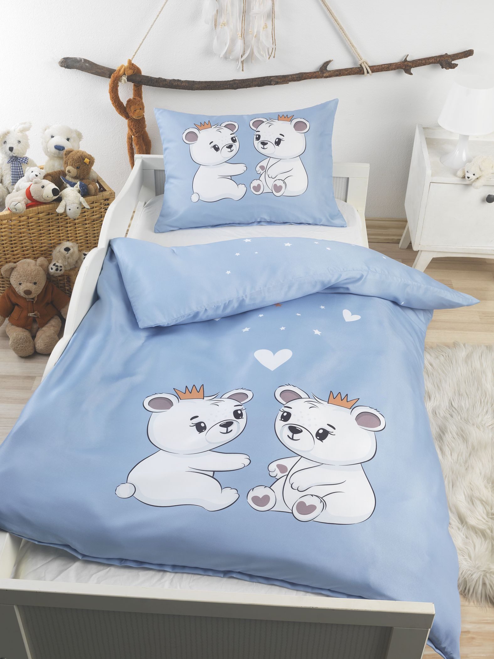 Optidream Babybettwäsche Set Renforcé 100x135 Design Bärenfreunde, Renforcé, 2 teilig, Sommer Geschenke Idee Frauen Männer weich sale Reißverschluss Partner – Bild 2 von 2
