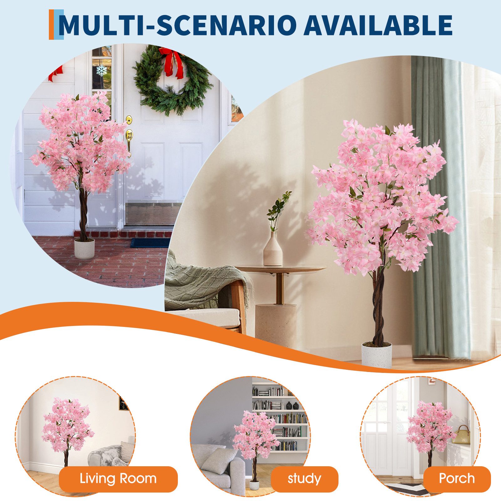 Kunstbaum Künstlicher Kirschblütenbaum 120/150/180cm im Topf, GarveeMore, Höhe 180 cm, Sakura Kunstpflanze für Hochzeit, Wohnzimmer, Büro – Bild 3 von 5