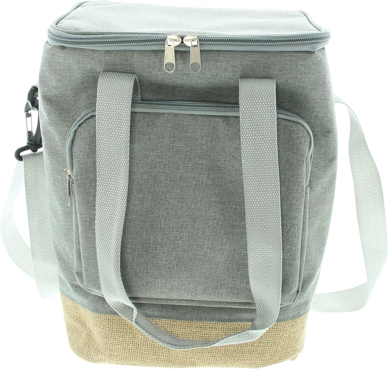 Dekoleidenschaft Kühltasche "Rucksack" mit Bezug aus Leinen in grau & Jute, leichter Isoliertasche, Schultertasche, Thermorucksack, Picknick Thermo Tasche, Kühlrucksack