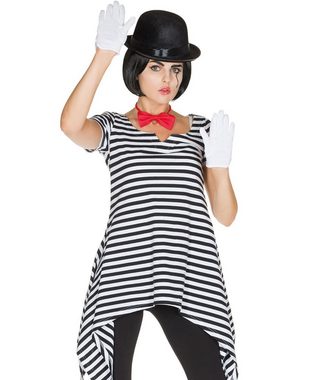 Karneval-Klamotten Kostüm Pantomime schwarz weiß Damen Ringel Tunika, Kostüm Tunika Shirt Mime Clown Harlekin