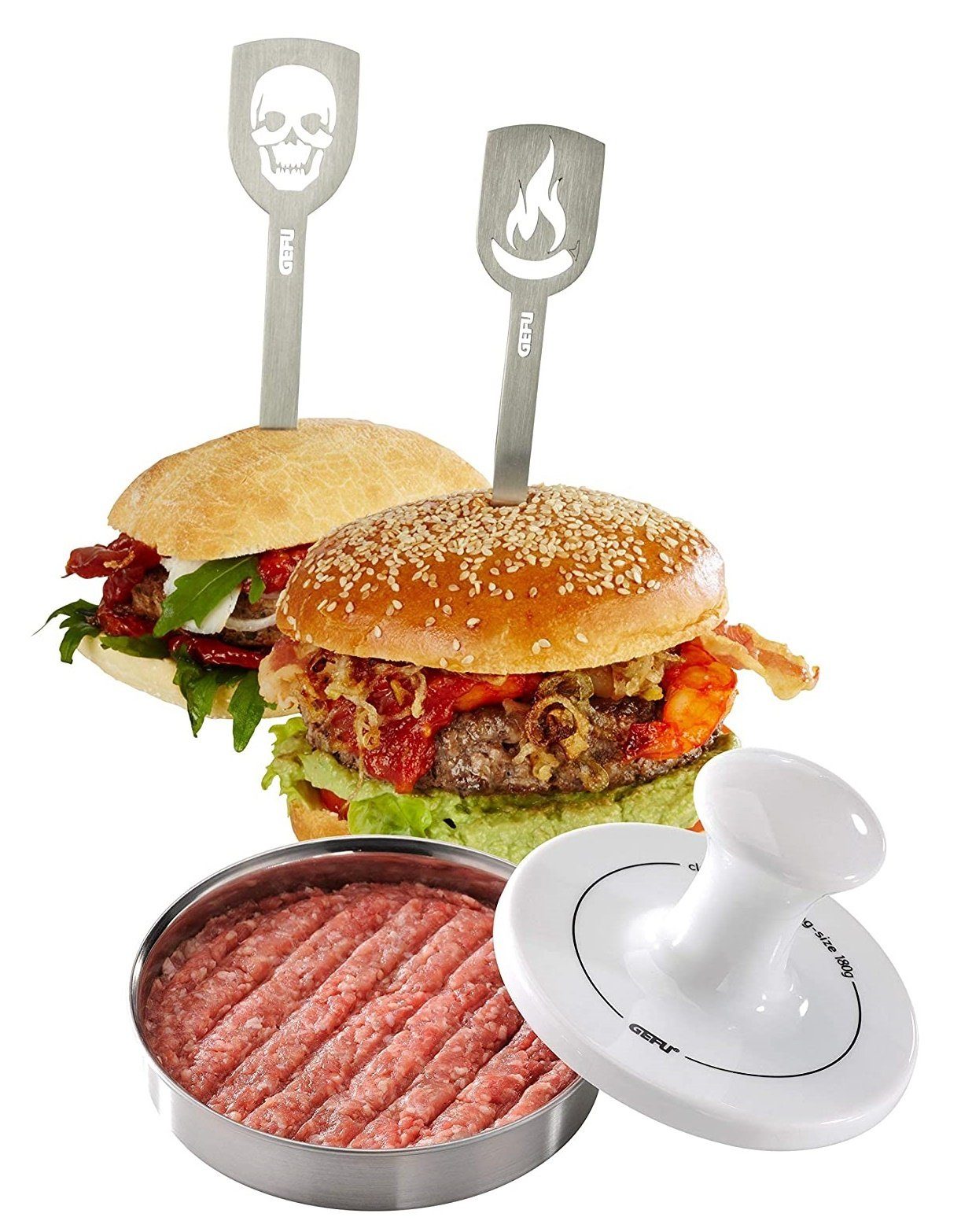 GEFU Burgerpresse Hamburgerpresse Spark Limited Edition, Edelstahl/Porzellan,Silber