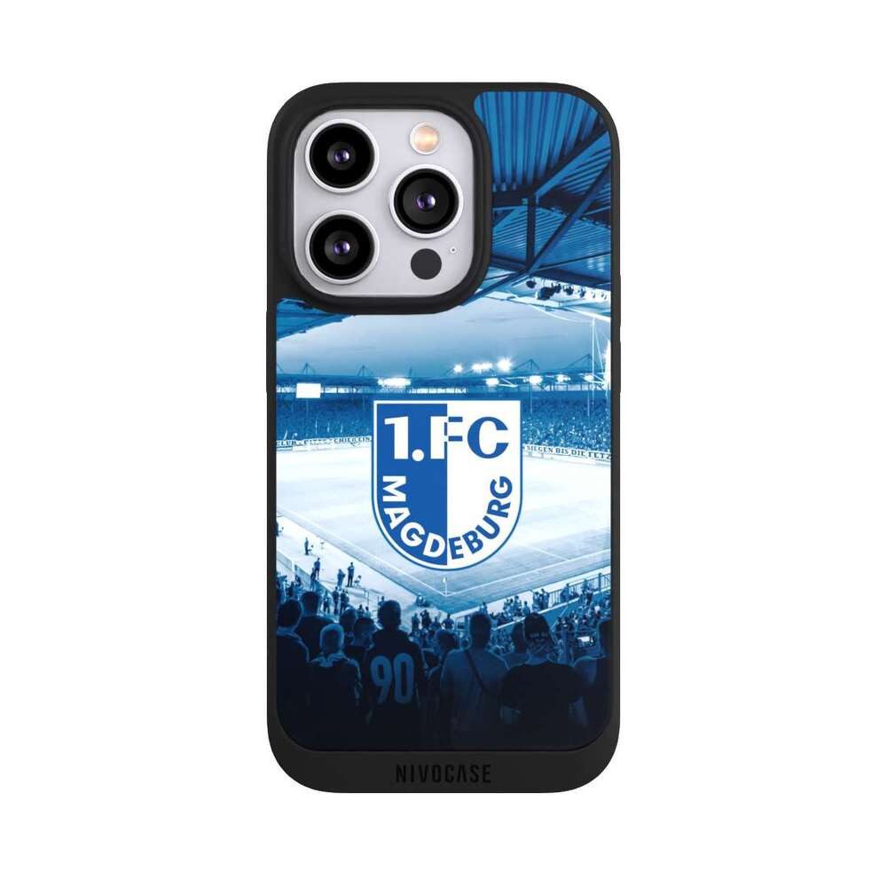 NIVOCASE Handyhülle 1. FC Magdeburg Stadion 1. FCM 1.FCM Arena, Apple iPhone 14 Pro Handyhülle Hülle NIVOpure Case Schwarz