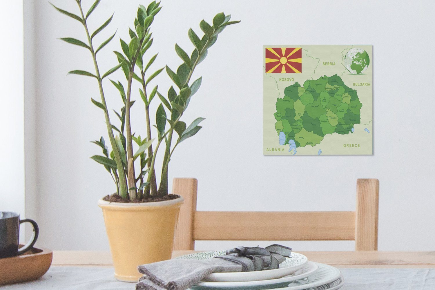 St), Schlafzimmer in Bilder Illustration (1 Nordmazedonien Grün für mit der Wohnzimmer Leinwandbild Flagge, Leinwand von OneMillionCanvasses®