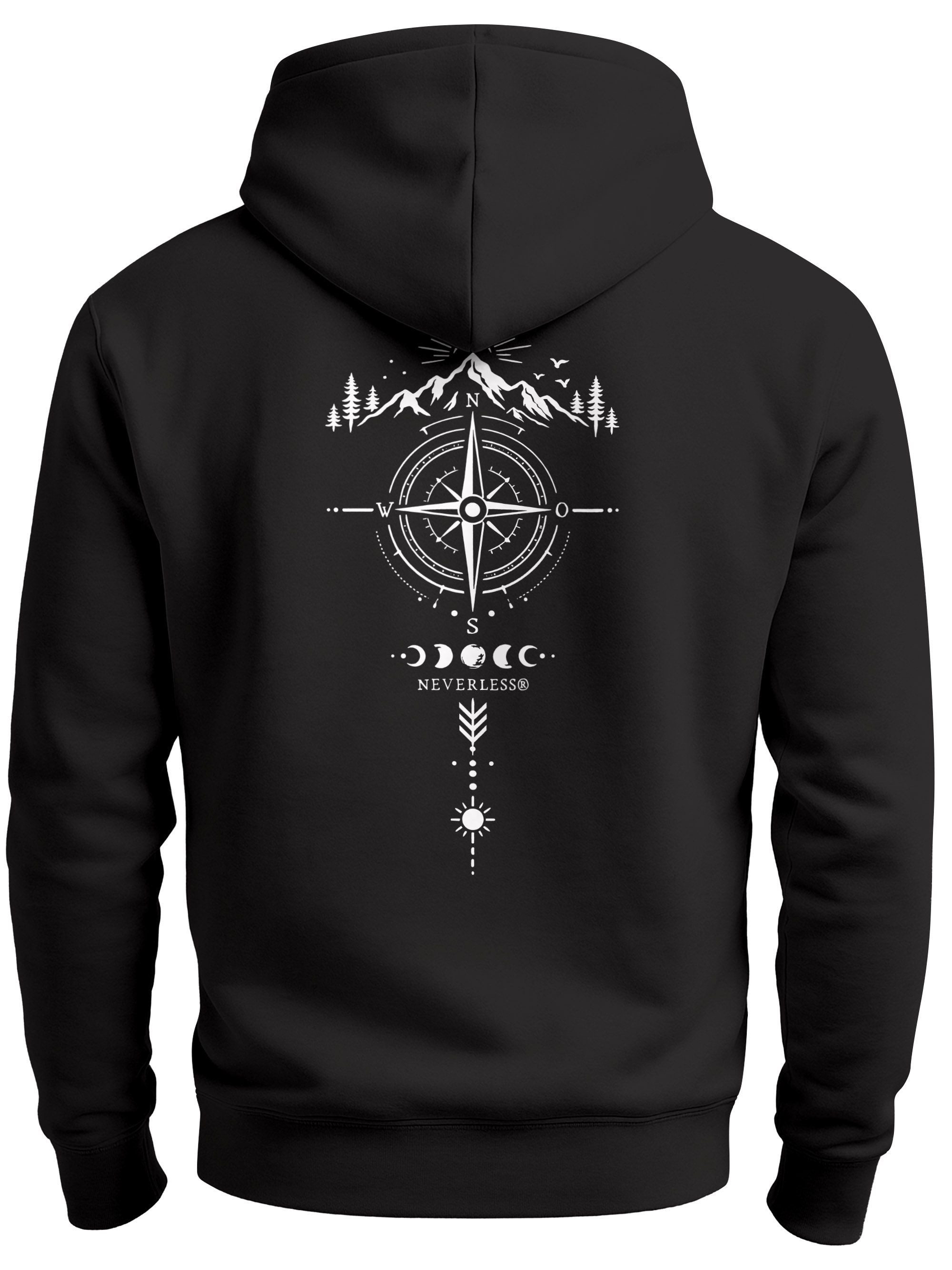 Hoodie Herren Hoodie Kompass Design Rückenaufdruck Outdoor Symbole
