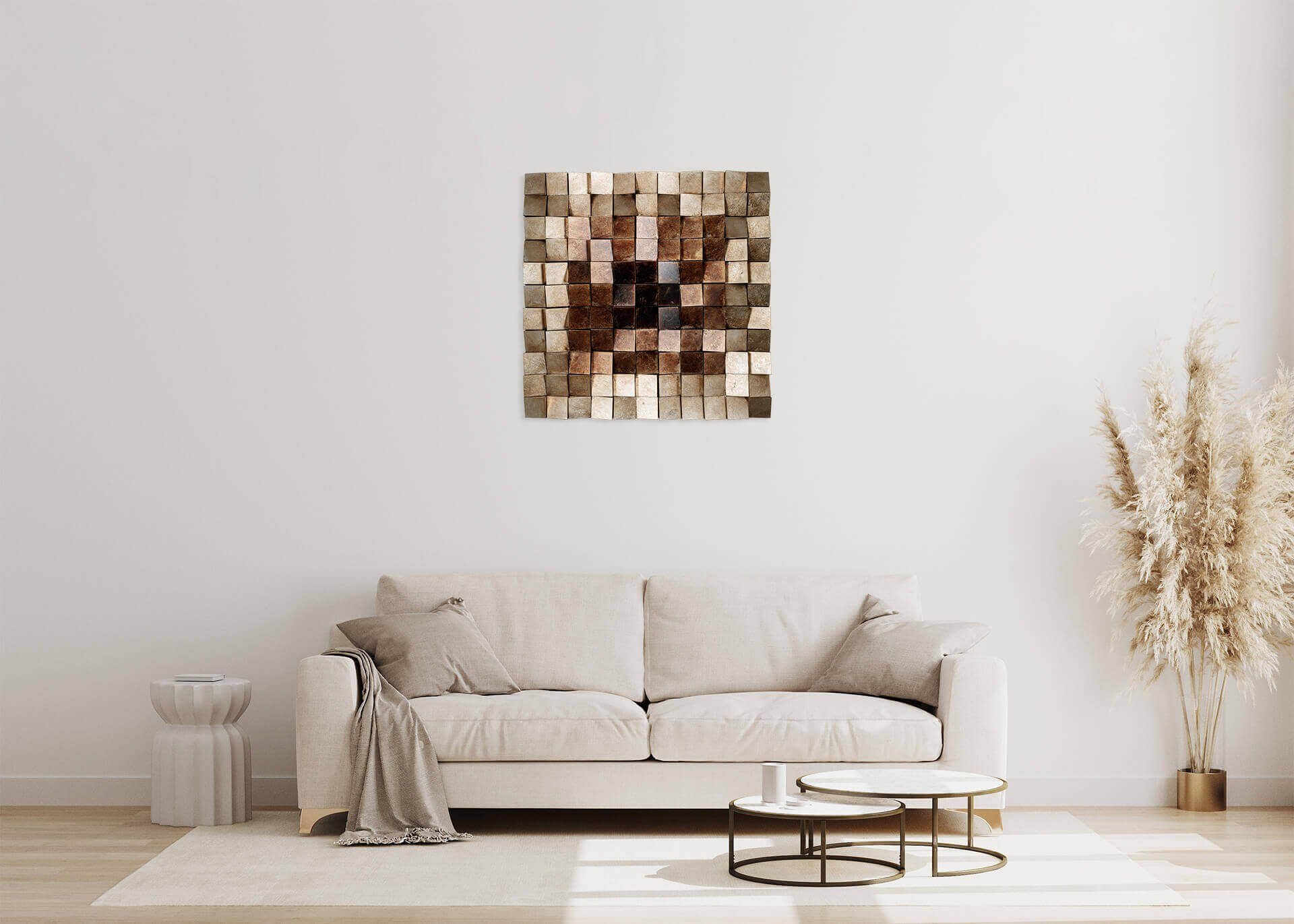 KUNSTLOFT Wandbild Lustrous Pixel 76x76 cm, handgefertigtes Wandbild mit 3D Effekt