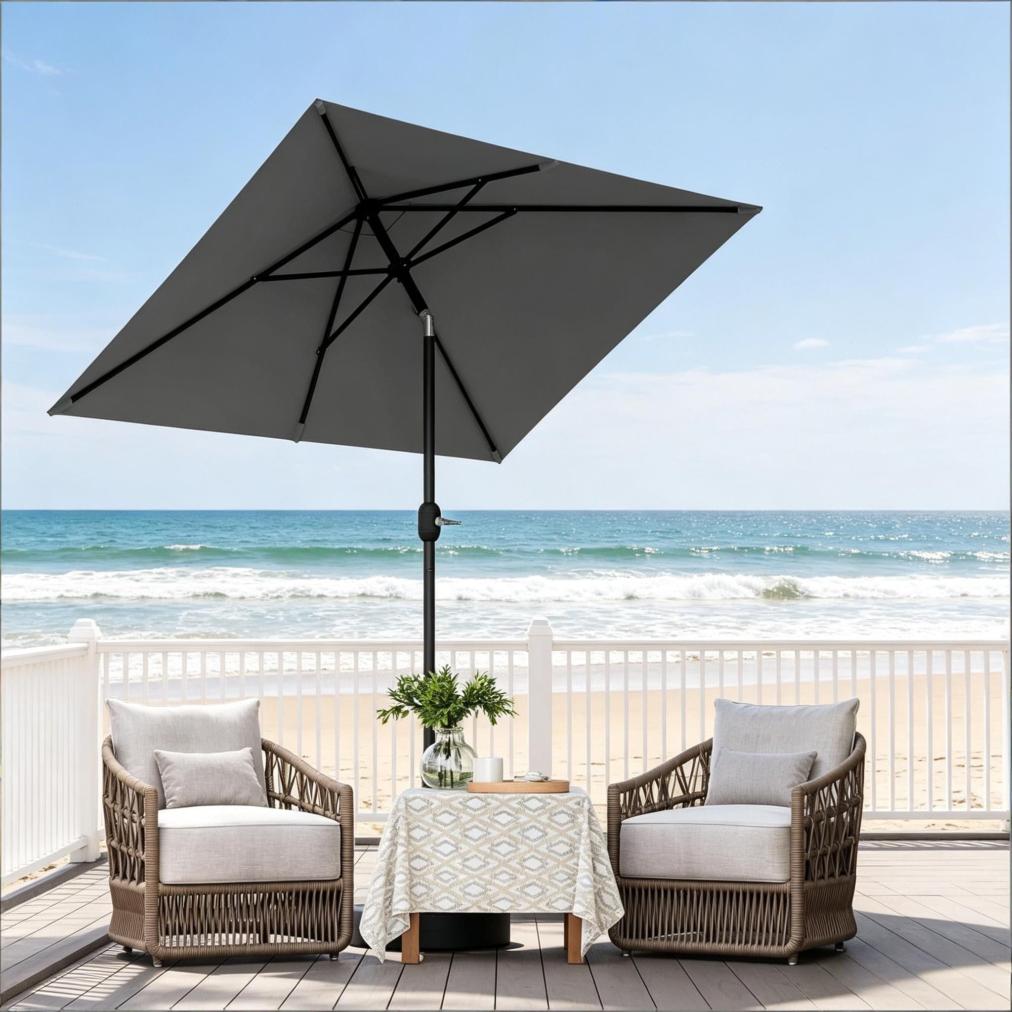 CHICFURN Sonnenschirm Balkon-, Garten- und Poolschattenspender mit großem Schirmdach, LxB: 206,00x135,00 cm, Packung, 206 x 135 x 234 cm, Dunkelgrau (ohne Basis)