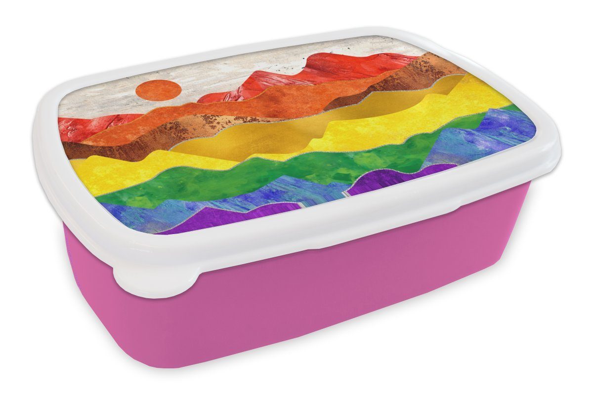 Regenbogen Kunststoff Lunchbox Marmor, - rosa Erwachsene, Stolz Kunststoff, Snackbox, MuchoWow Mädchen, - Brotdose Brotbox für (2-tlg), Kinder,