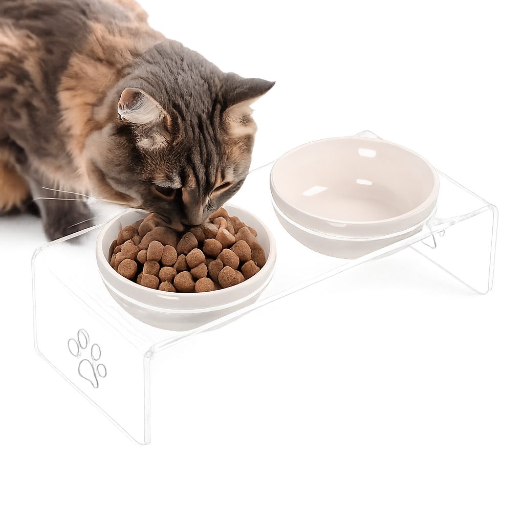 Boncuks Home Futternapf Plexi Futternapf mit Keramikschalen und Futtermatte