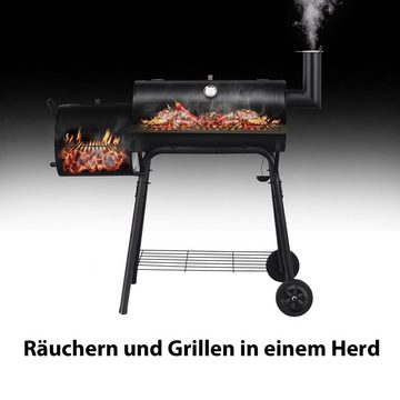 COSTWAY Holzkohlegrill Campinggrill BBQ, mit Deckel & Rädern