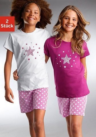 petite fleur Pyjama (4 tlg., 2 Sets) kurzer Schlafanzug mit Sternendruck, aus Baumwolle