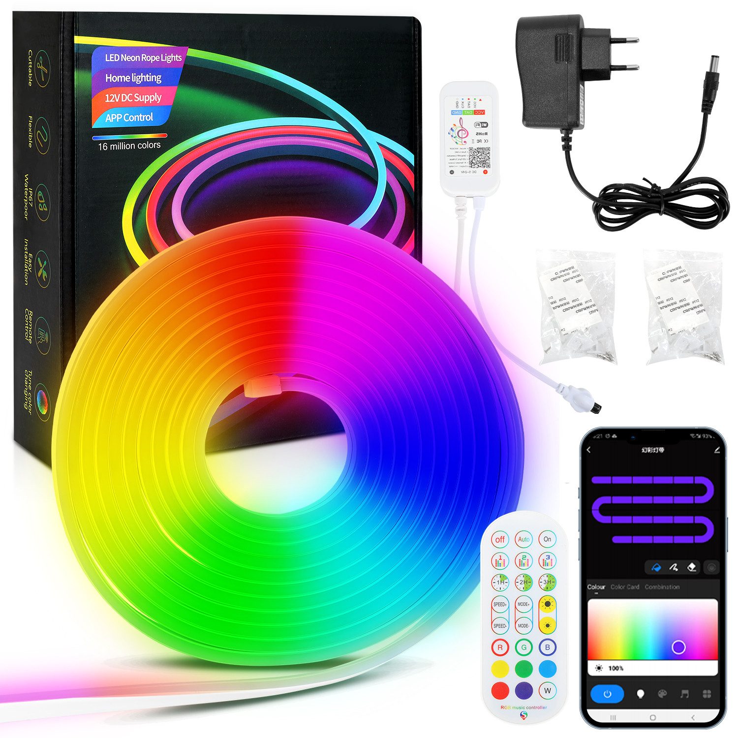 Clanmacy LED-Streifen 3M Neon LED Streifen RGBIC WIFI APP Steuerung Neon LE günstig online kaufen