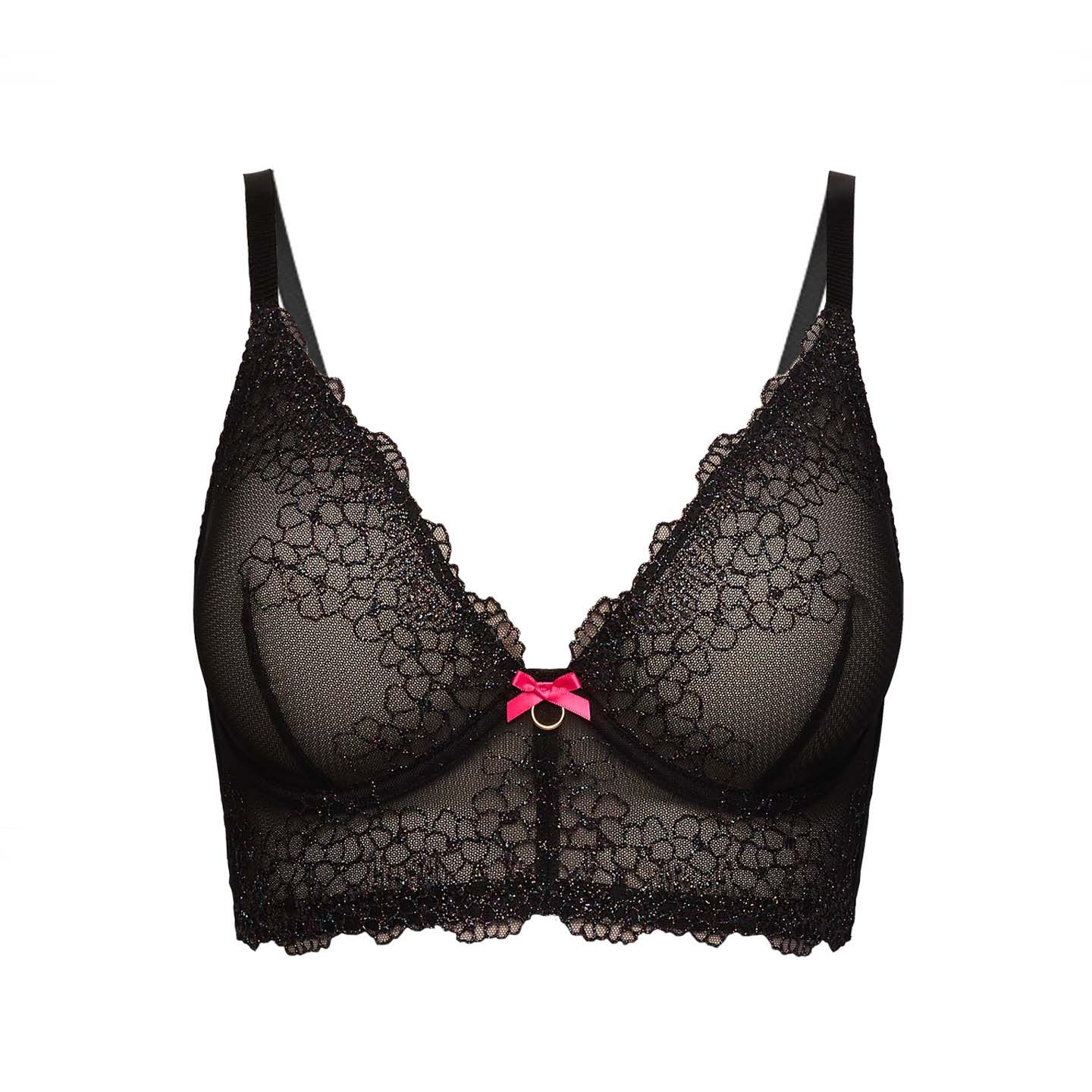La Muel Lingerie Longline-BH außergewöhnlicher deep Plunge mit Regenbogen Stickerei, Cup C-I teifes Dekolleté