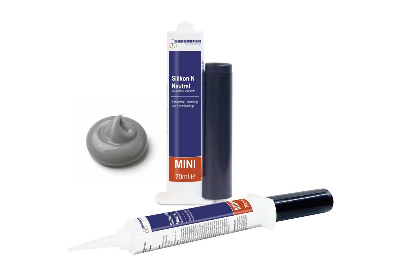 Ravensberger Chemie Silikon N - 70 ml Minikartusche - neutralvernetzend, Grauer Dichtstoff, für Fenster, Fassaden & Anschlussfugen, wetterfest