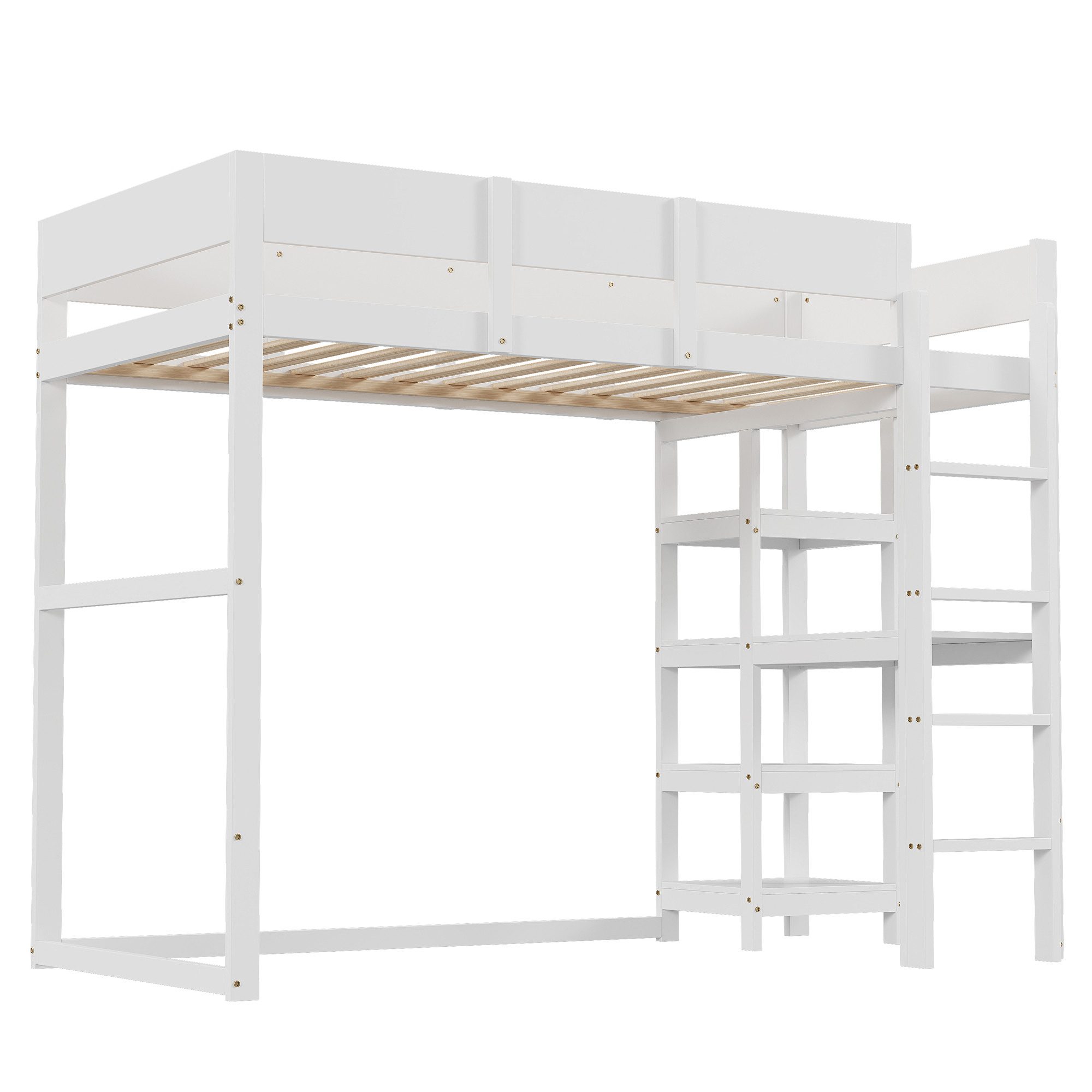 Odikalo Hochbett Jugendbett Bettgestell Kiefernholz Lattenrost Kinder Weiß 90x200cm