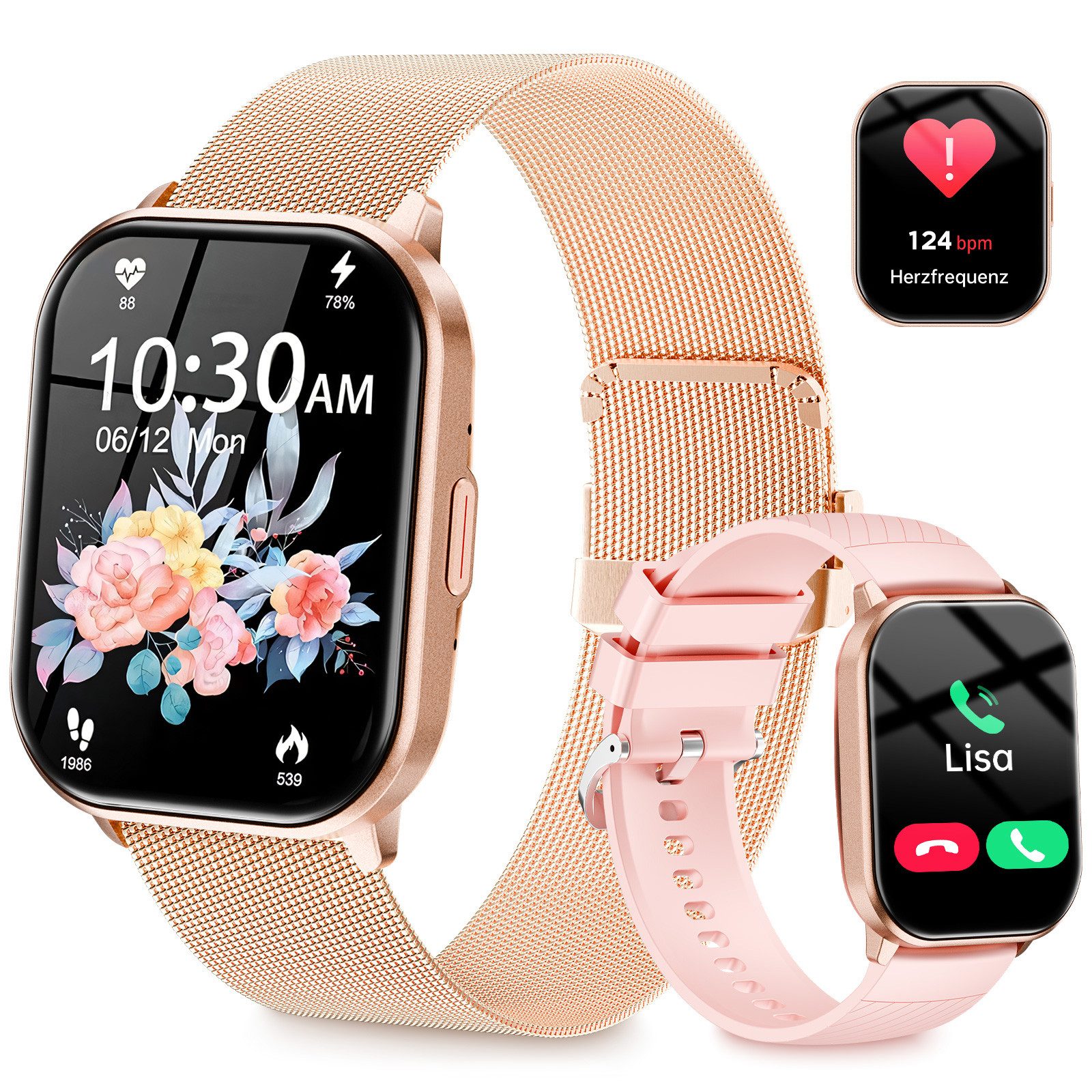 Yuede Smartwatch Damen Herren, Neueste Fitness Uhr mit Anruffunktion Smartwatch (1,83 Zoll), Fitness Tracker Armbanduhr mit Schrittzähler, Blutsauerstoff, Blutdruckmessung, Schlafüberwachung, AI Voice und SNS-Benachrichtigung etc., Bluetooth 5.3 Sportuhr, IP67 wasserdicht, unterstützt 120+ Sportmodi, verfügbar für Android 5.0+ / iOS 9.0+