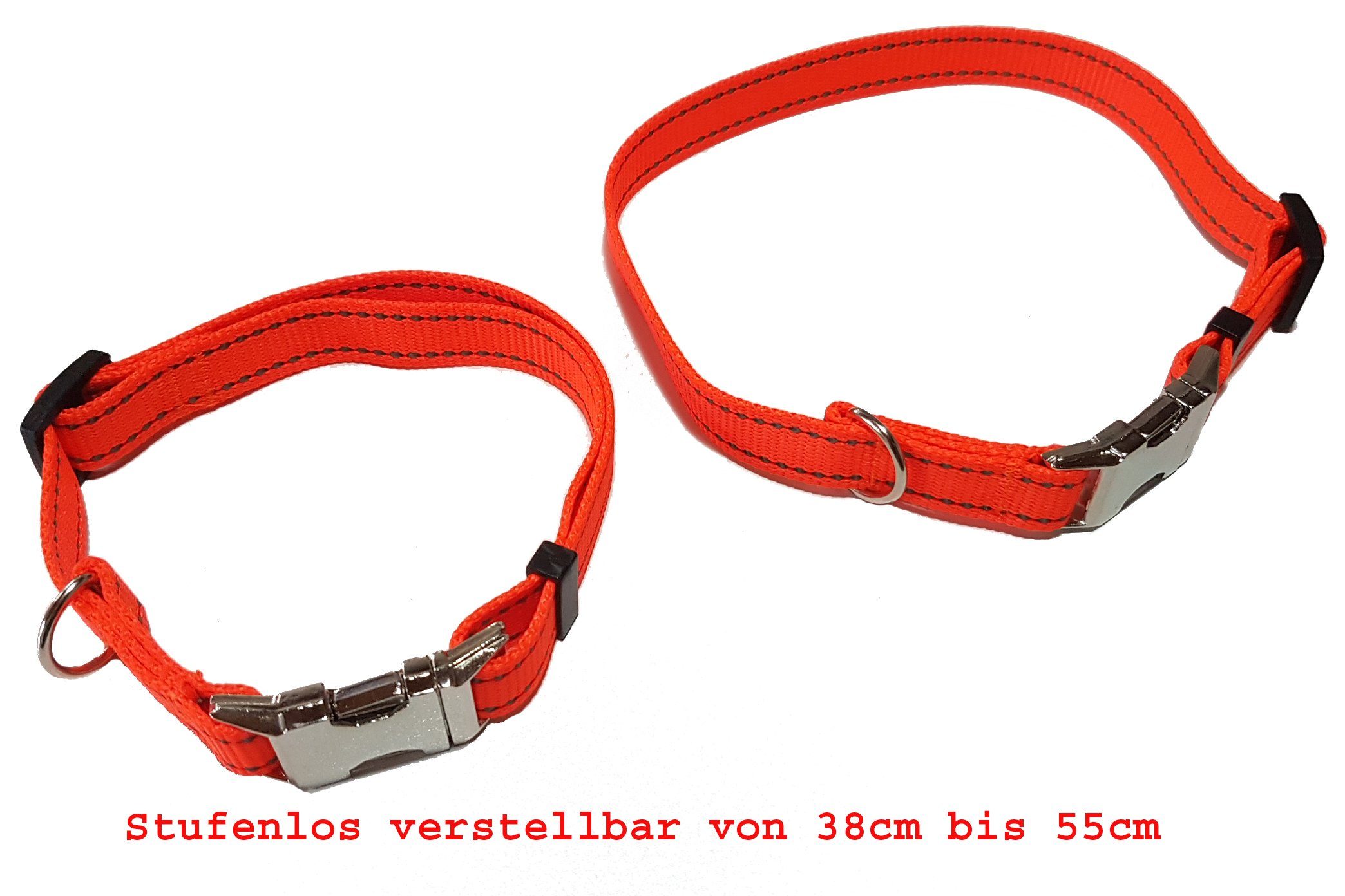 Activity4Dogs Hunde-Halsband für große Hunde, reflektierend Signal-orange stufenlos verstellbar, Made in Germany