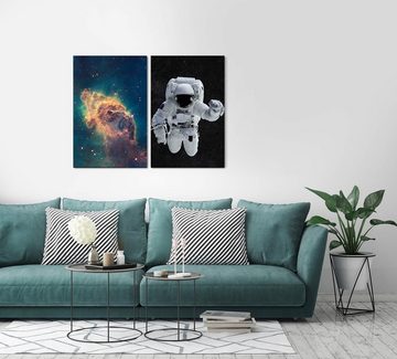 Sinus Art Leinwandbild 2 Bilder je 60x90cm Nebula Astronaut Weltall Universum Supernova Sterne Weltraum