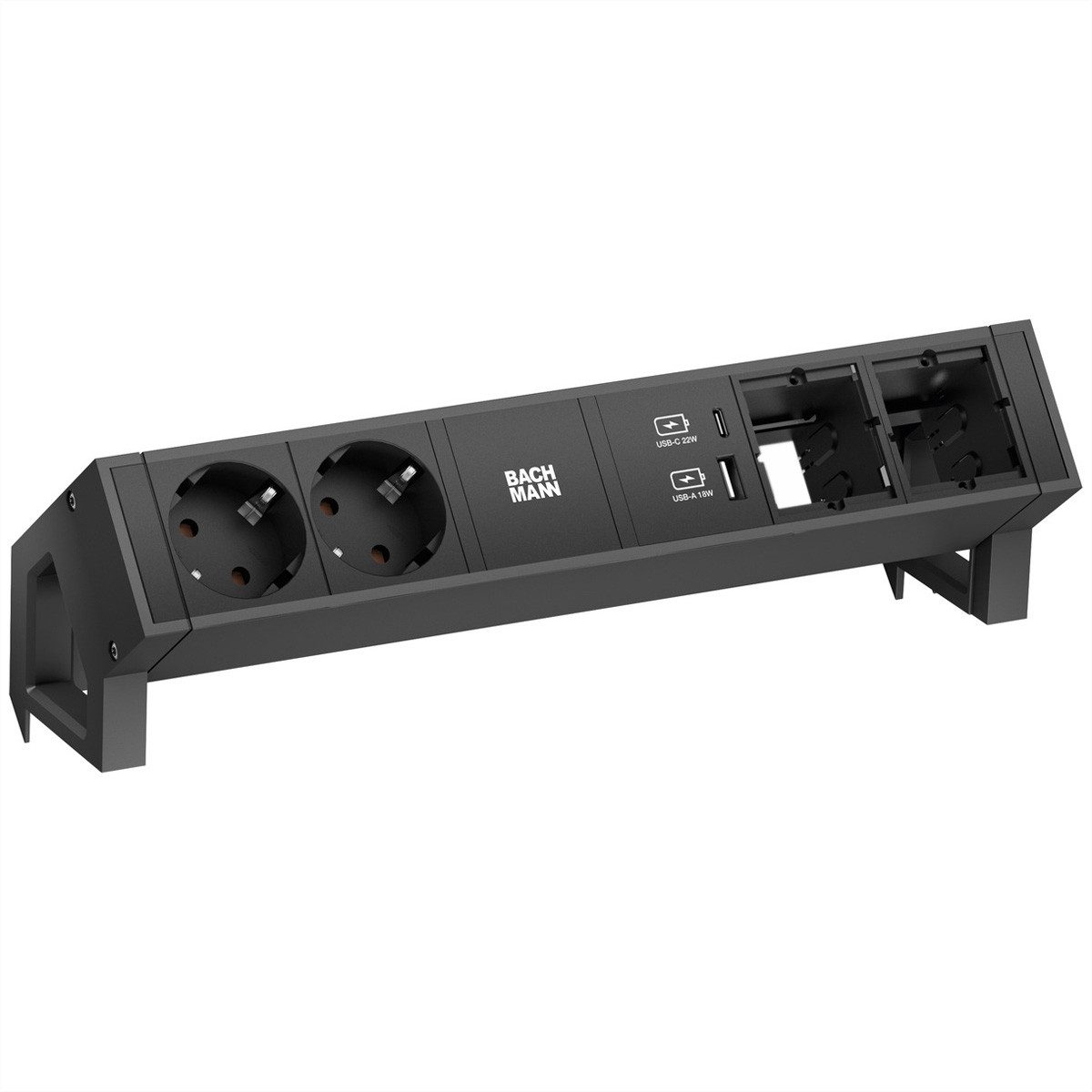Bachmann DESK2 2xCEE7/3, USB-Charger A/C, 2xCM Steckdosenleiste (Kabellänge 0.2 m), Strom 0,2m GST18 RAL9005, BM0019672