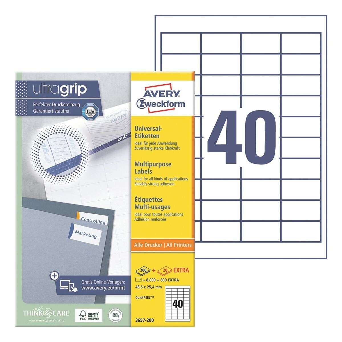 Avery Zweckform Etiketten 3657, 4000 Stück, Absender (48,5x25,4 mm), selbstklebend, mit Abziehhilfe