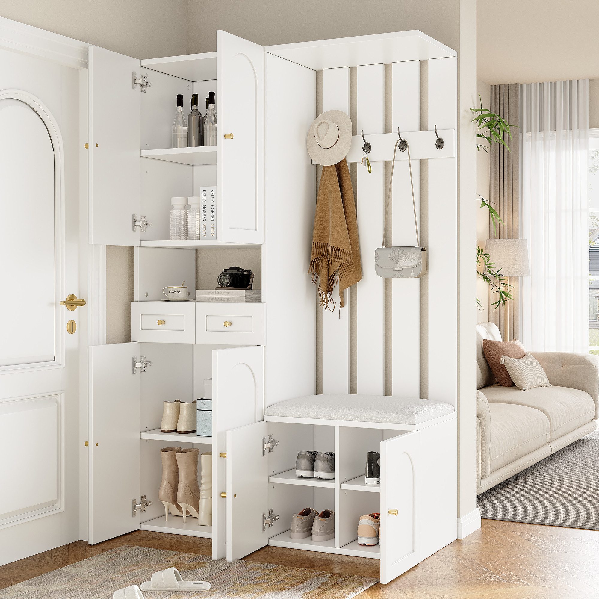 MODFU Garderoben-Set Wandgarderobe, (mit Schuhbank und günstig online kaufen