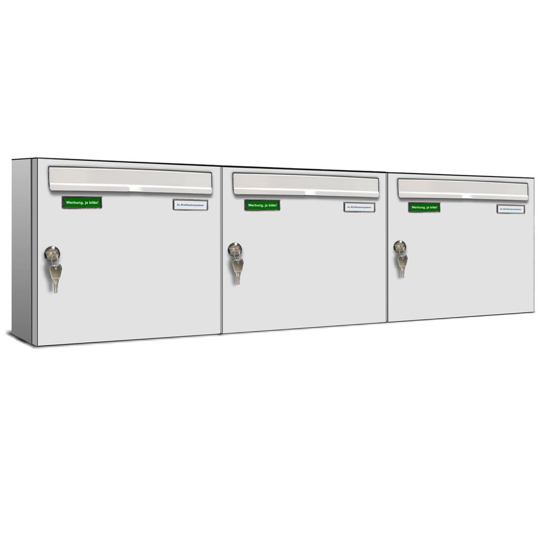 AL Briefkastensysteme Wandbriefkasten 3 Fach Basic Briefkasten A4 RAL Farbe 9016 Verkehrs Weiss wetterfest