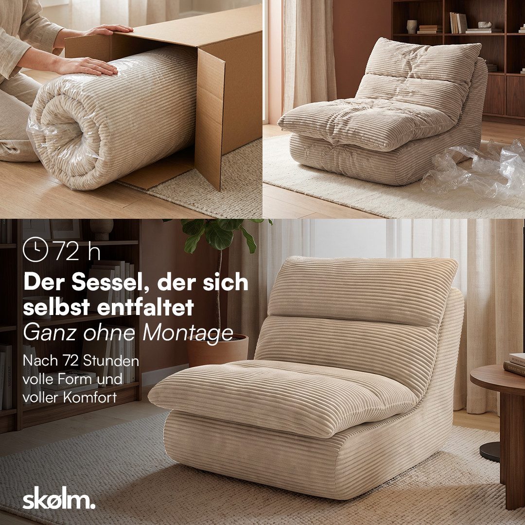 skølm Relaxsessel Sváfa aus Cord/Chenille, dick gepolsterter Vollschaumessel 11,5 cm (Cord, Beige), vakuumiert – ohne Aufbau – Bild 4 von 5